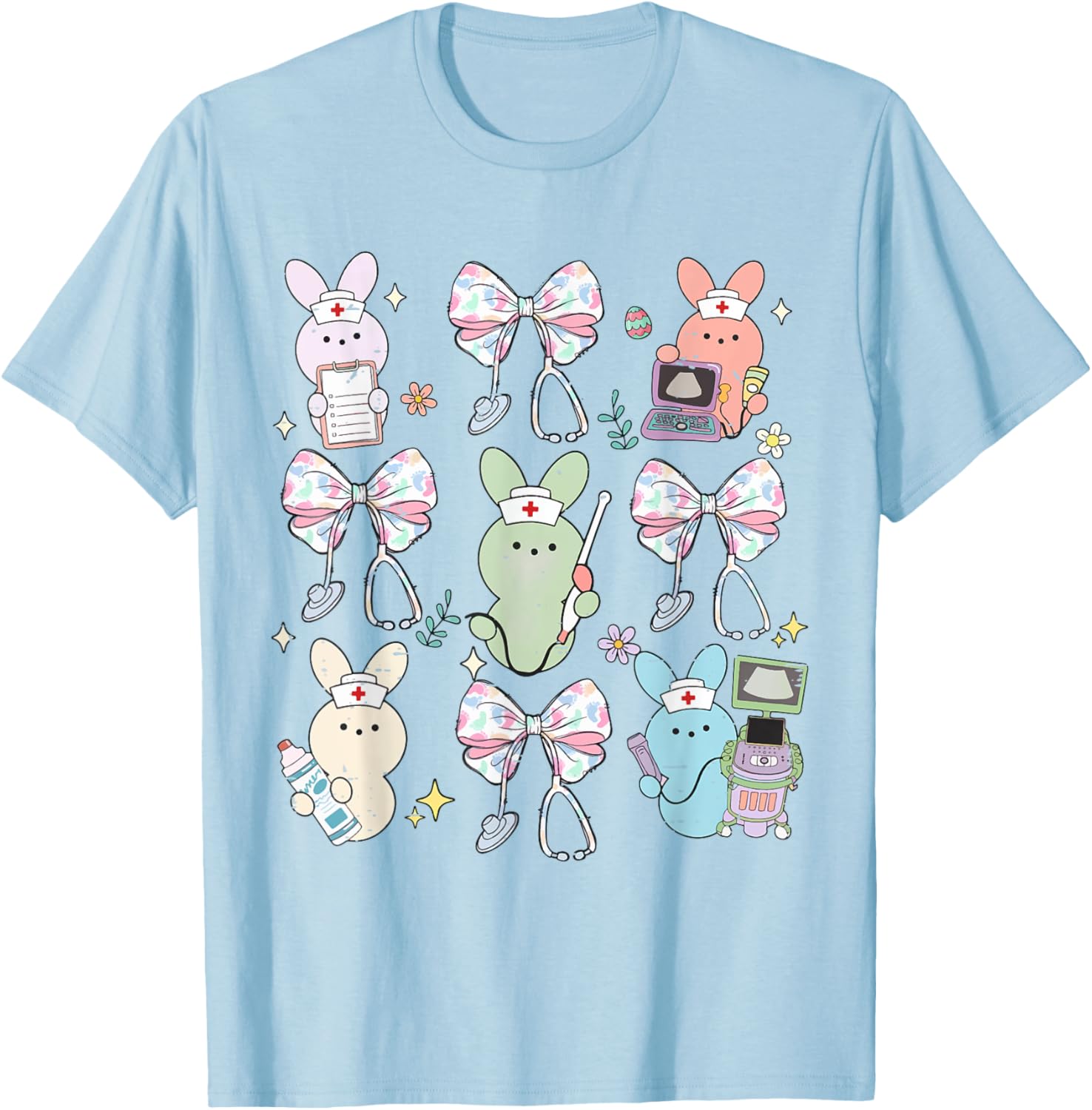 Funny Nurse Squad Cute Coquette Bow Bunny Nurse Easter Day T-Shirt