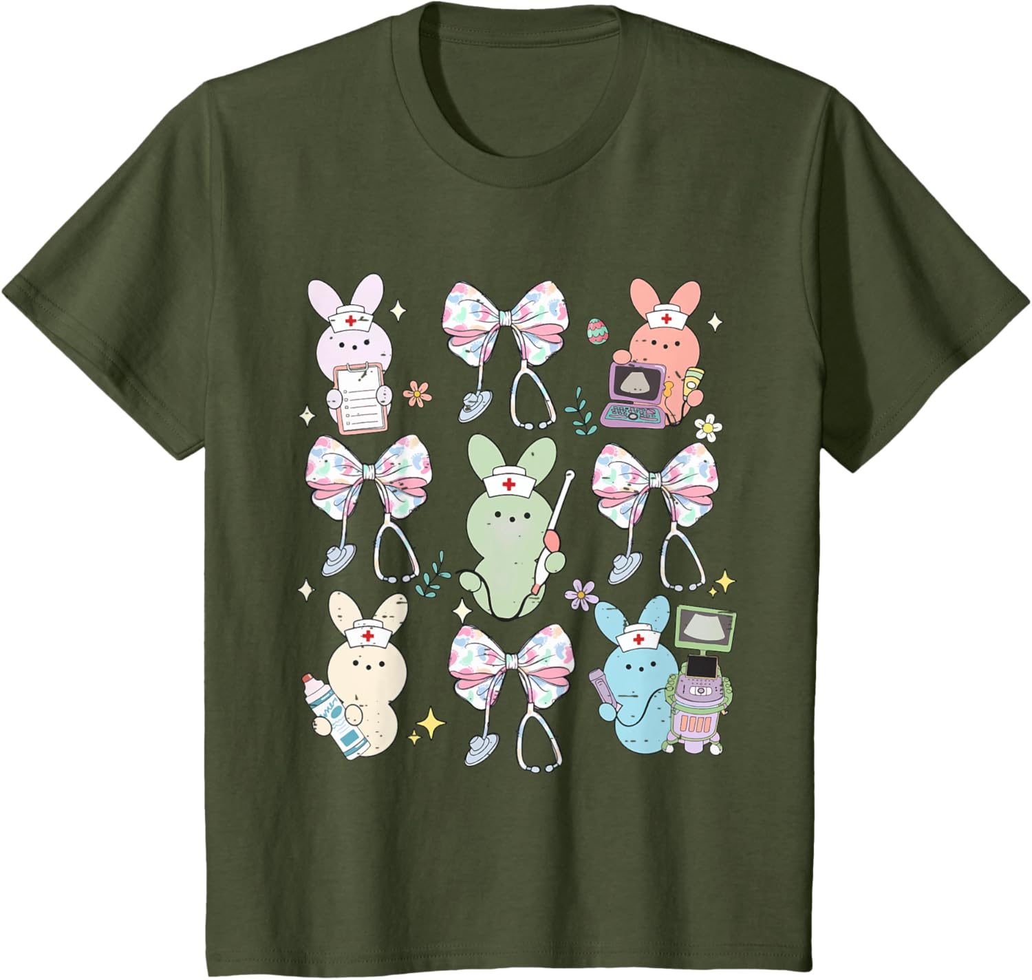 Funny Nurse Squad Cute Coquette Bow Bunny Nurse Easter Day T-Shirt