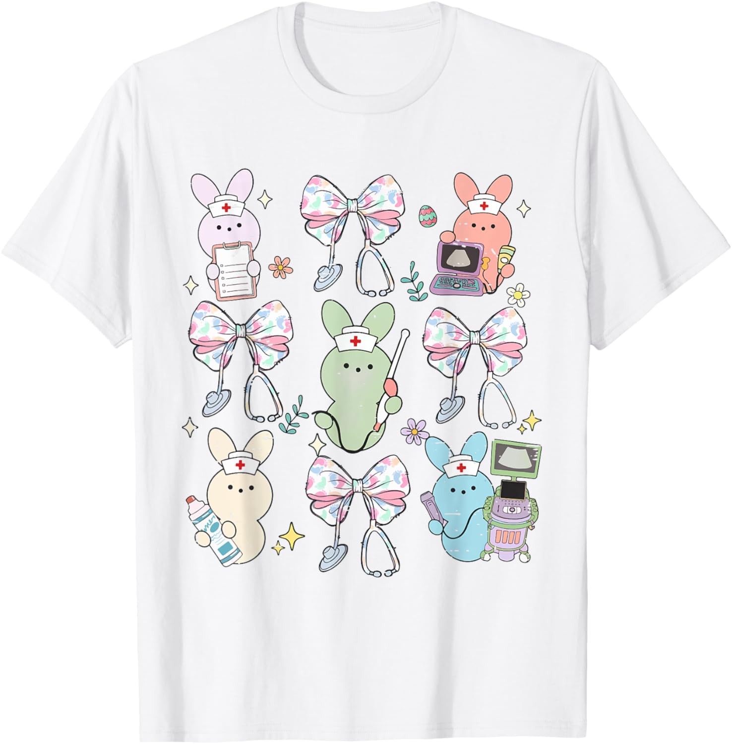 Funny Nurse Squad Cute Coquette Bow Bunny Nurse Easter Day T-Shirt