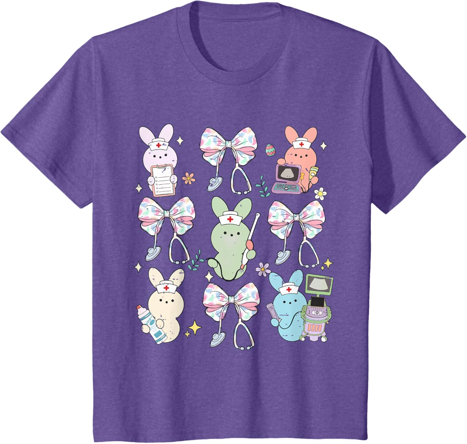 Funny Nurse Squad Cute Coquette Bow Bunny Nurse Easter Day T-Shirt