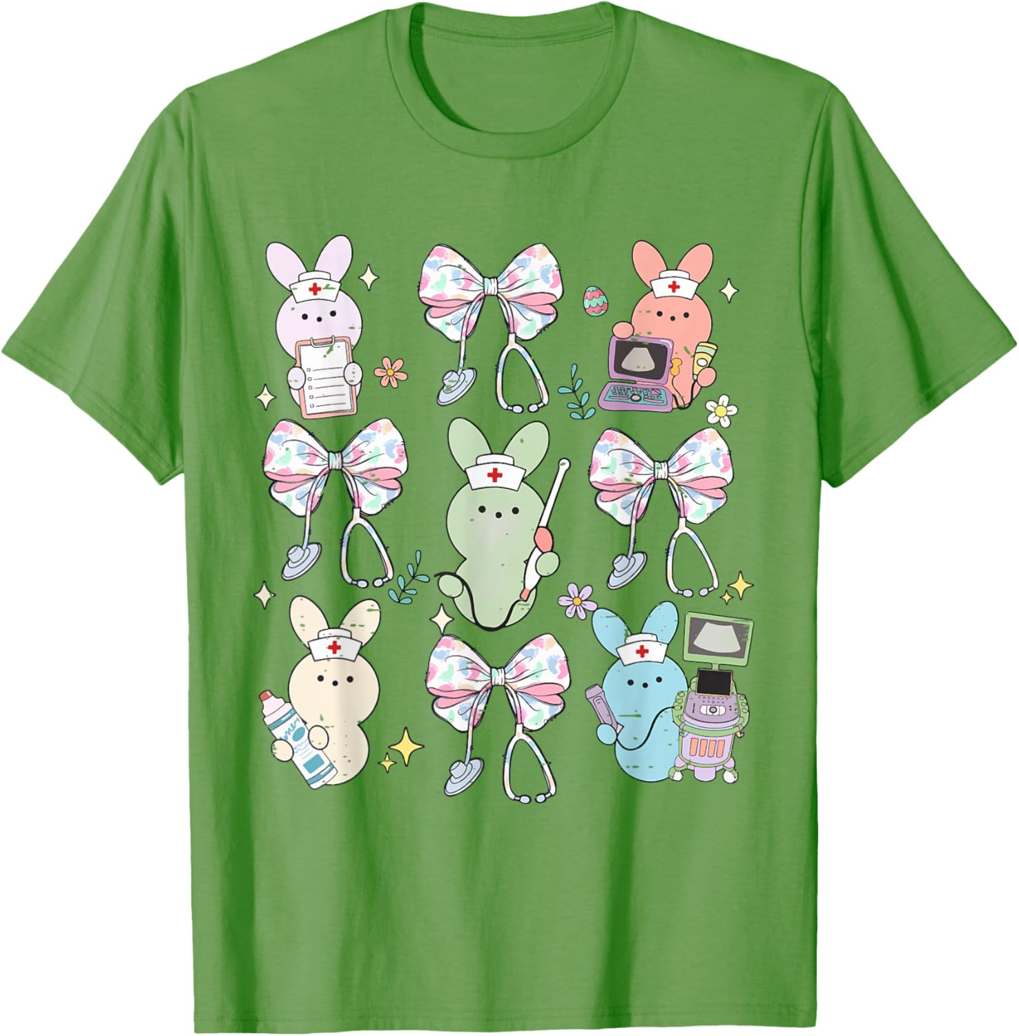 Funny Nurse Squad Cute Coquette Bow Bunny Nurse Easter Day T-Shirt