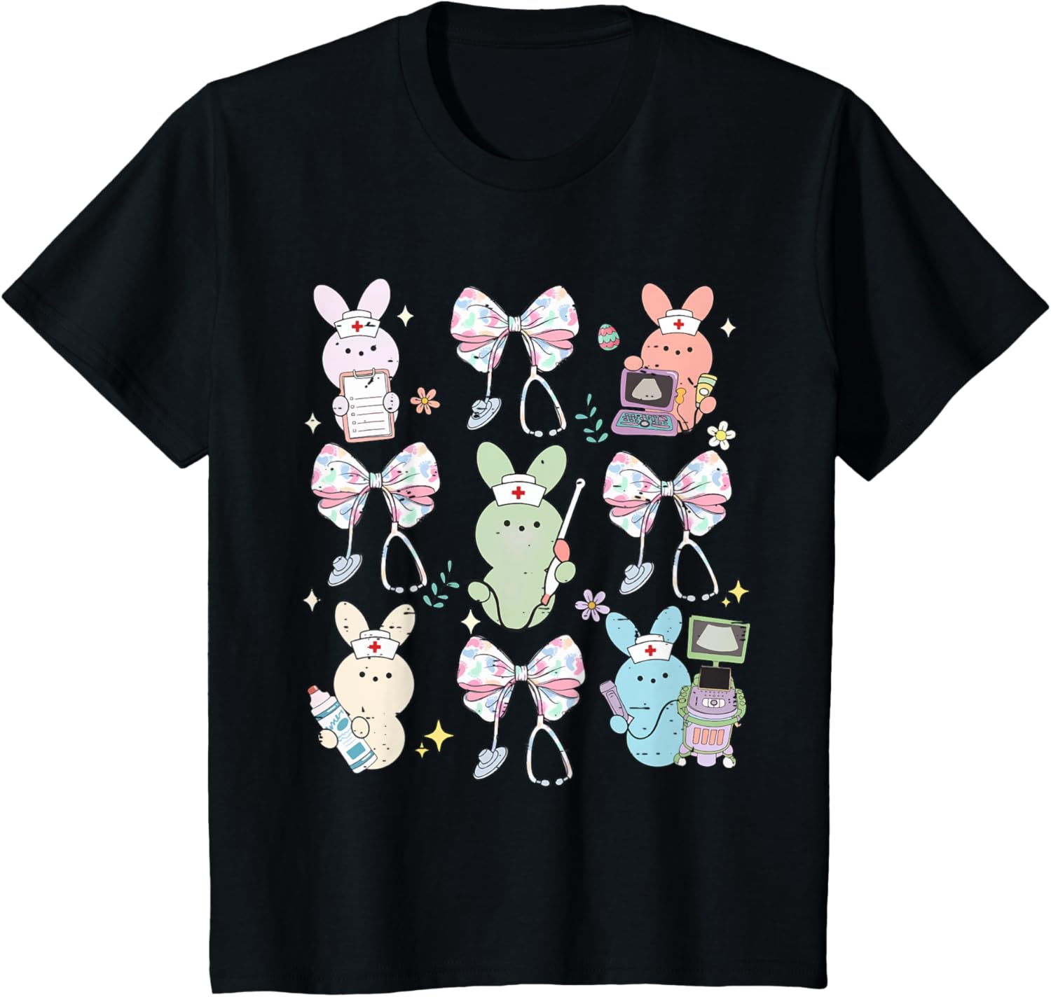 Funny Nurse Squad Cute Coquette Bow Bunny Nurse Easter Day T-Shirt