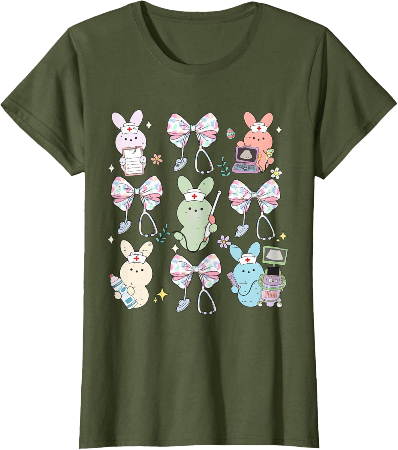 Funny Nurse Squad Cute Coquette Bow Bunny Nurse Easter Day T-Shirt