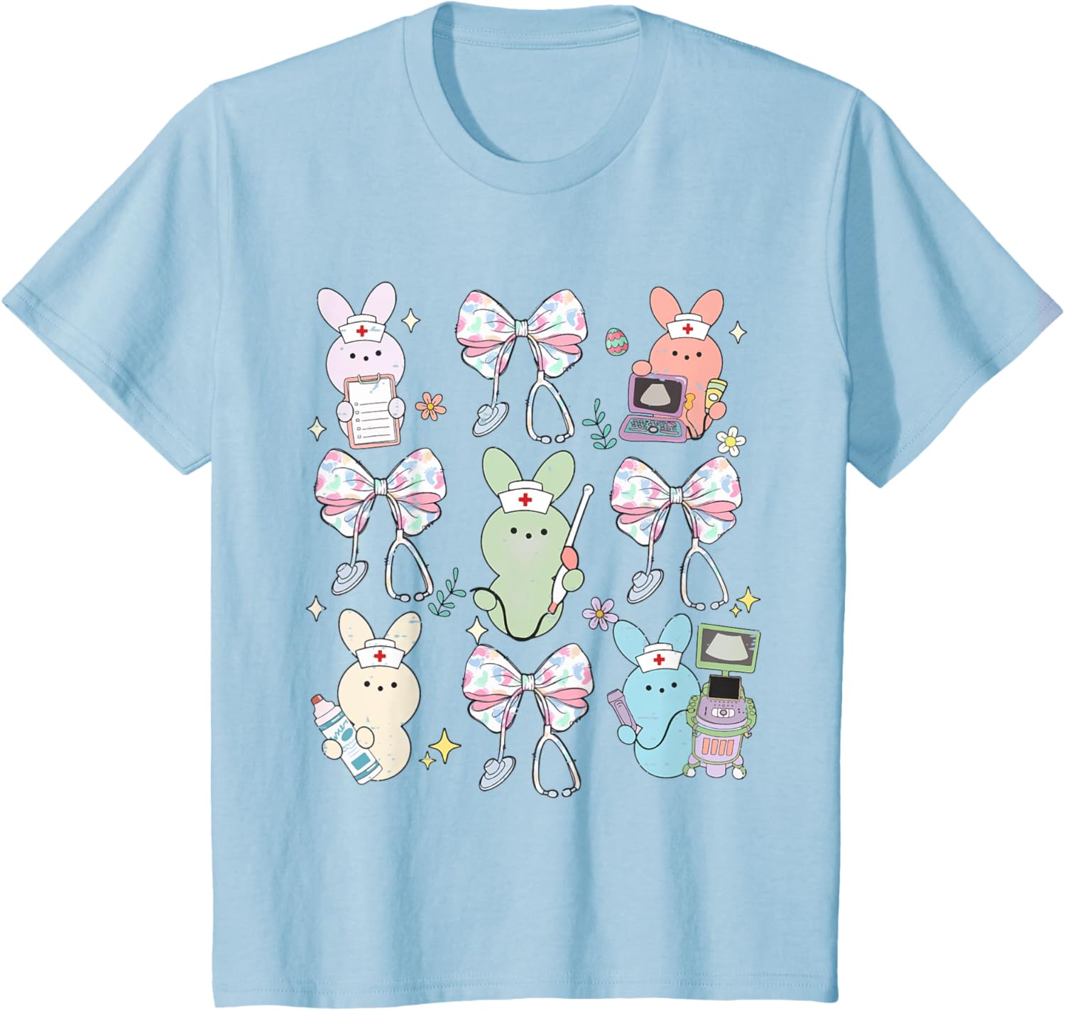 Funny Nurse Squad Cute Coquette Bow Bunny Nurse Easter Day T-Shirt