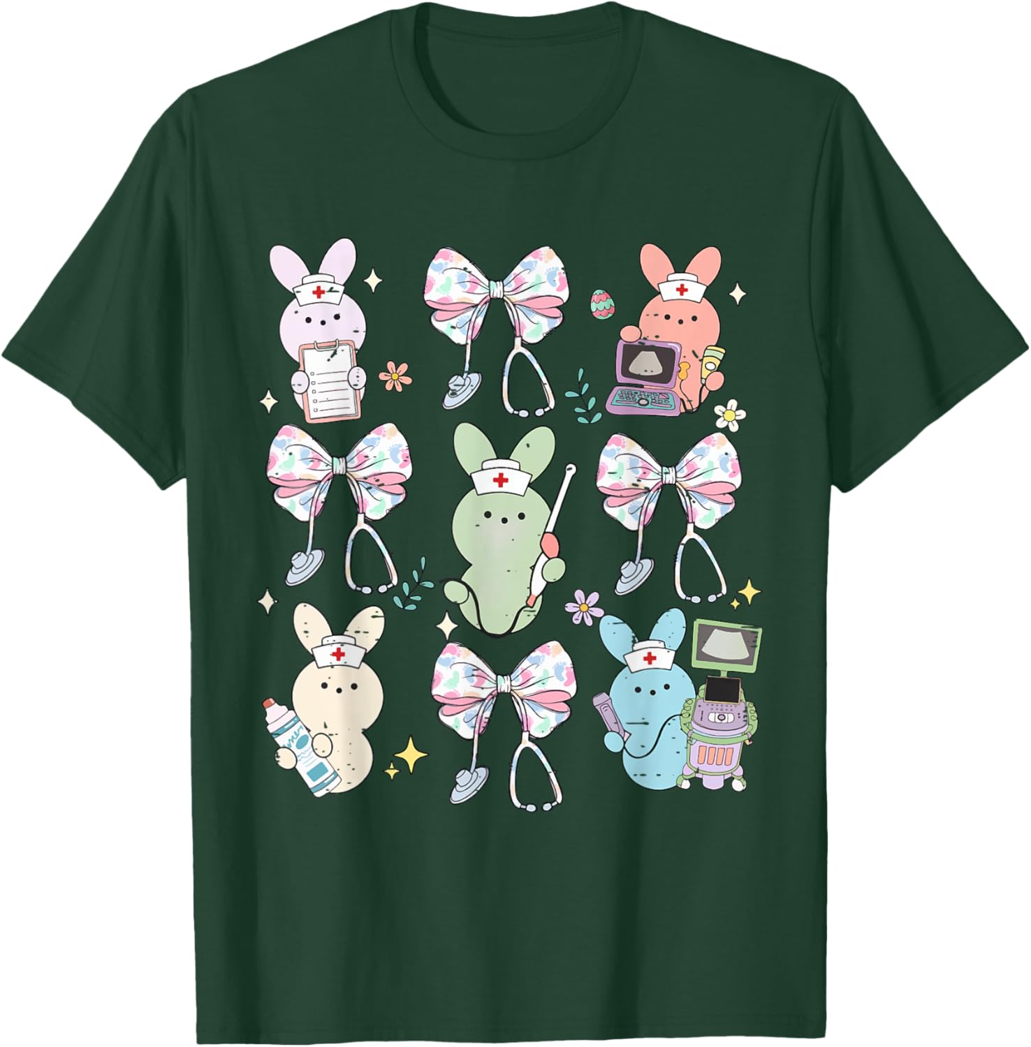 Funny Nurse Squad Cute Coquette Bow Bunny Nurse Easter Day T-Shirt