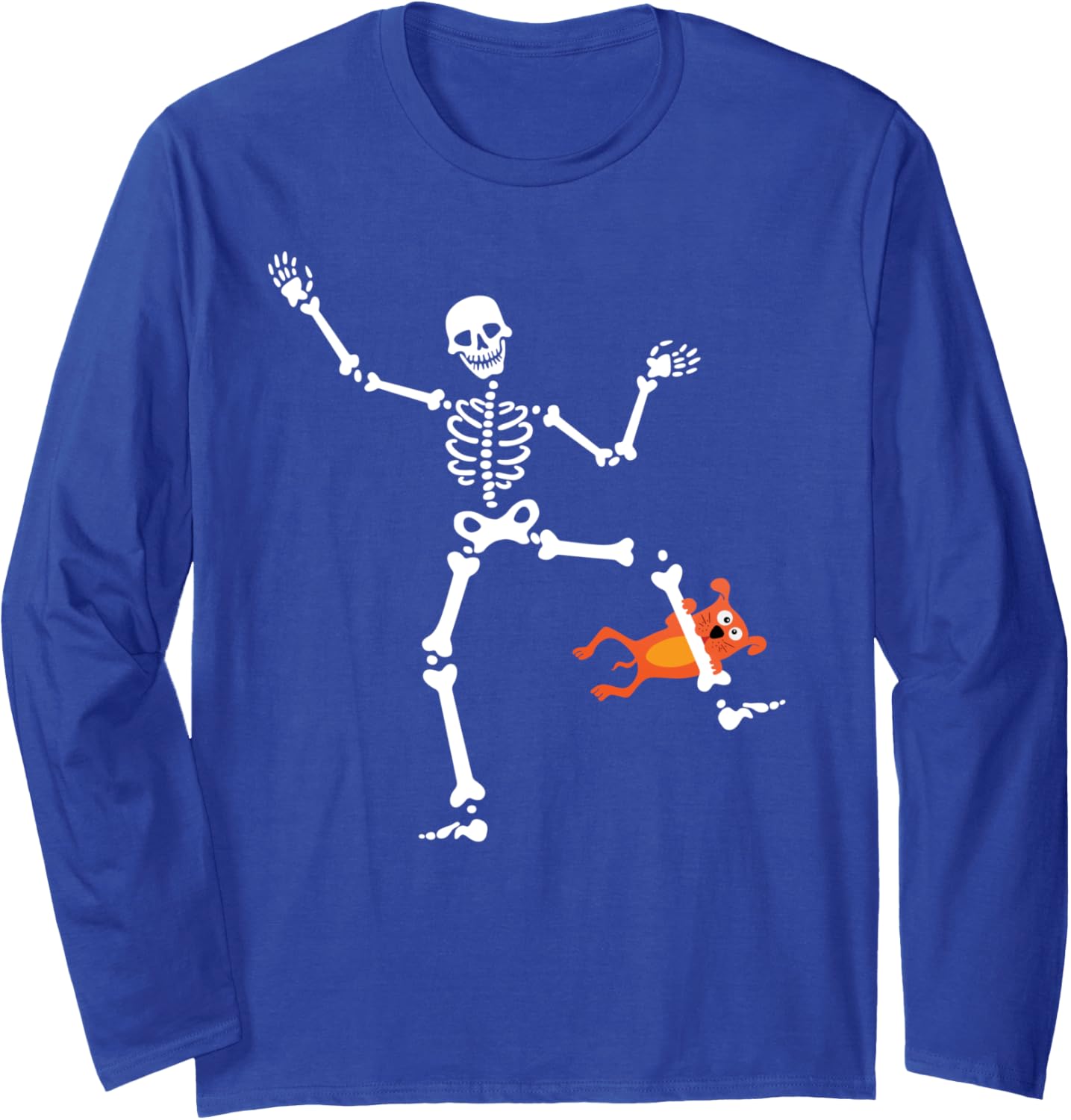 Funny Skeleton, Dog Biting Skeleton's Leg Halloween Long Sleeve T-Shirt