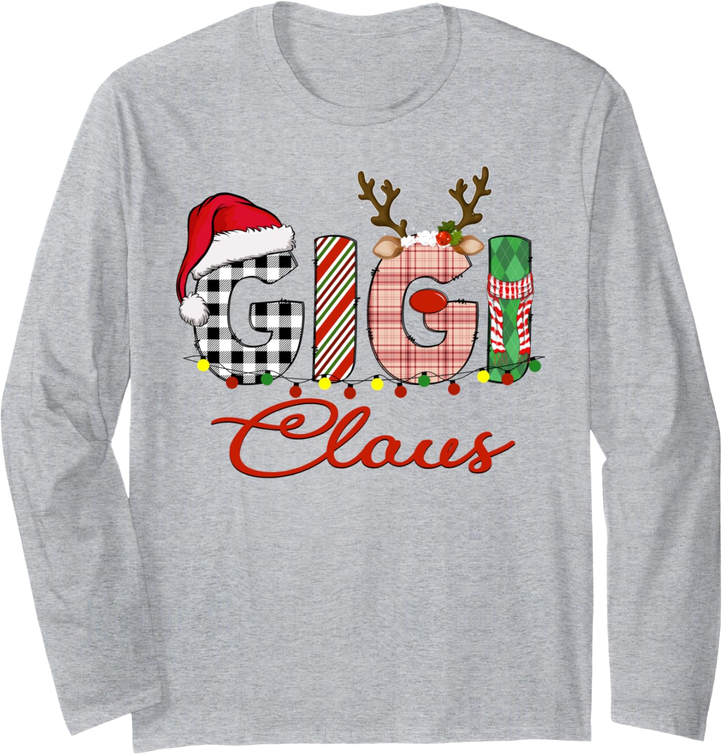 Gigi Claus Christmas Lights Pajama Family Matching Long Sleeve T-Shirt