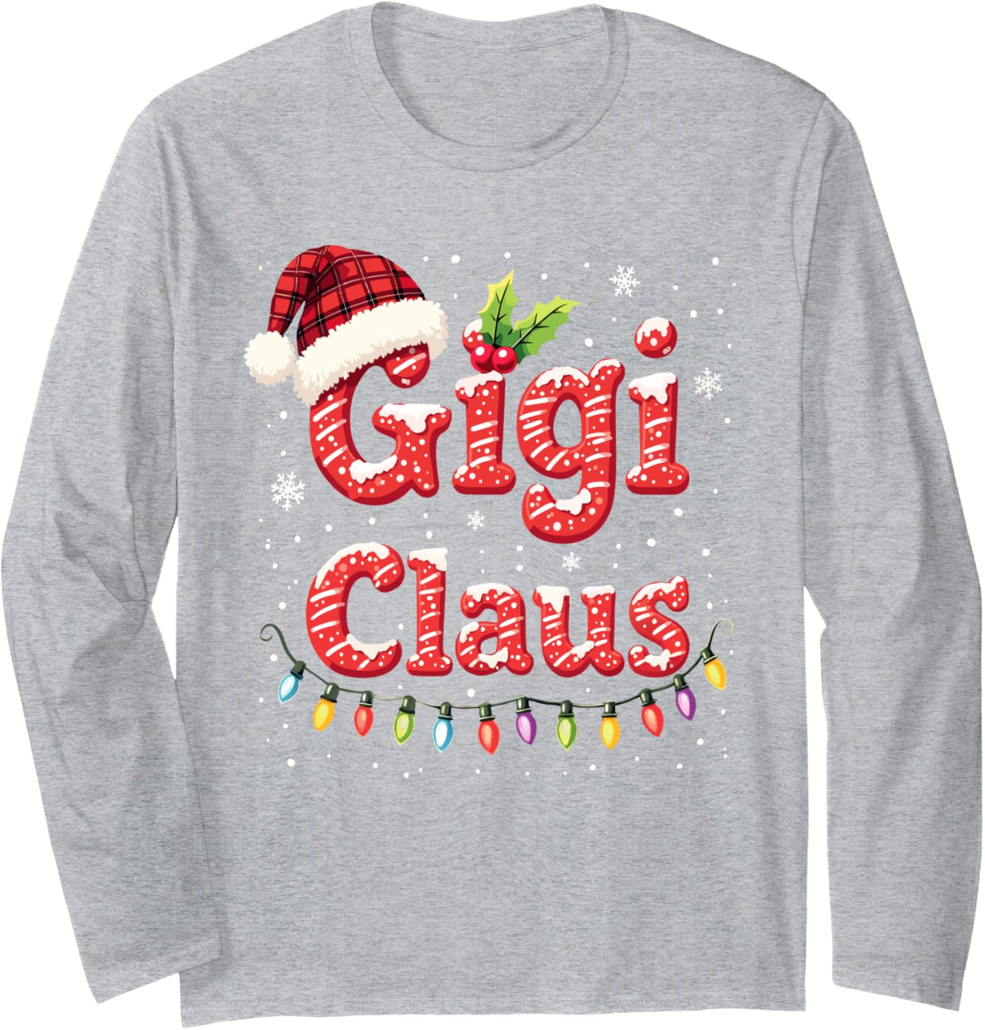 Gigi Claus Christmas Lights Pajama Family Matching Men Women Long Sleeve T-Shirt