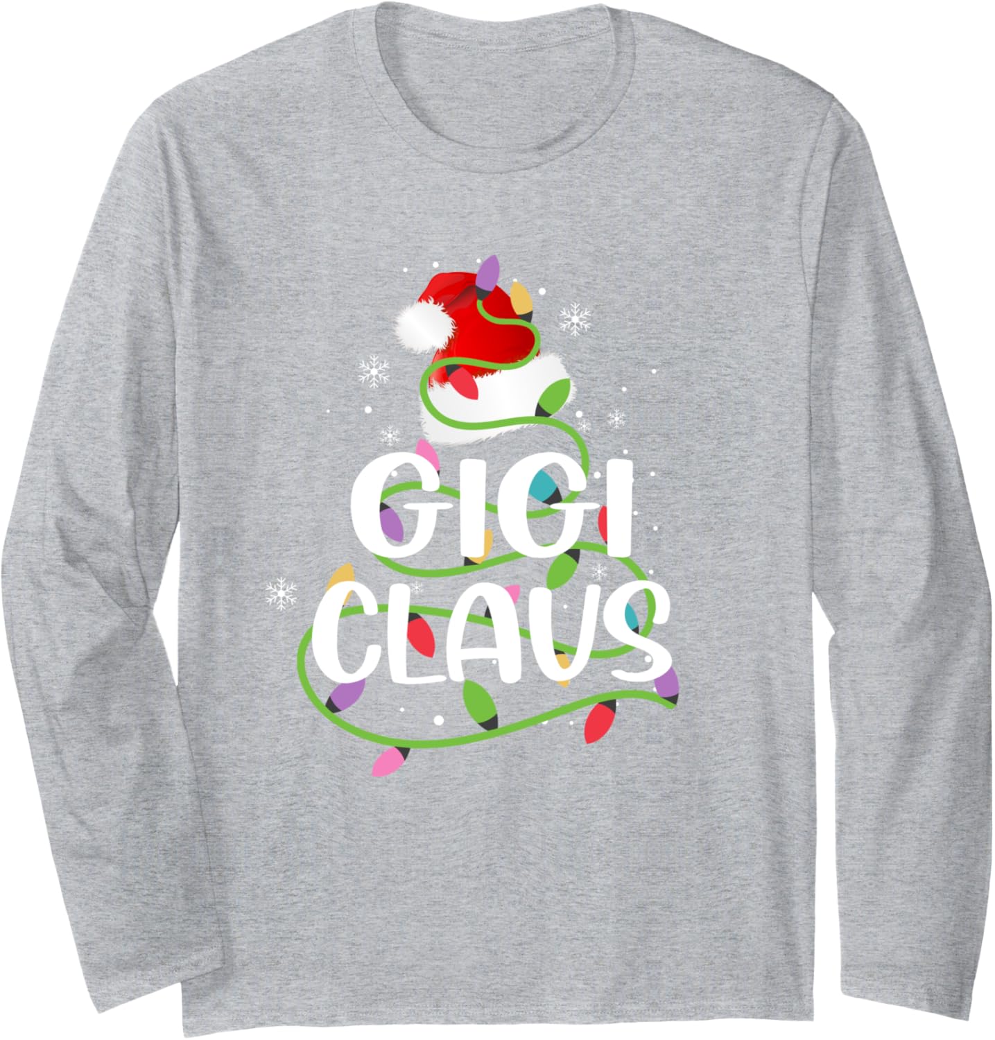 Gigi Claus Funny Christmas Lights Pajama Family Matching Long Sleeve T-Shirt