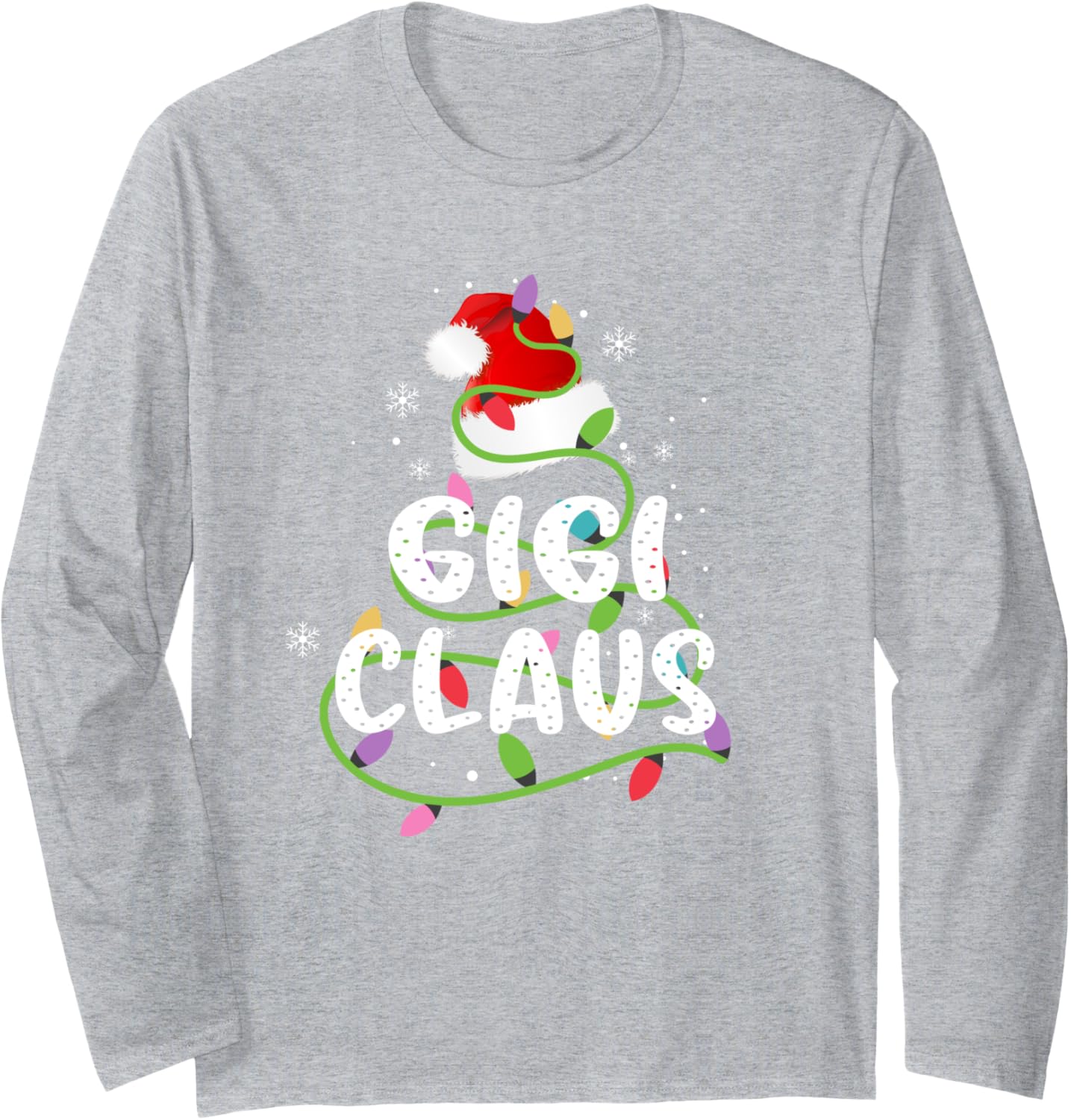 Gigi Claus Funny Christmas Lights Pajama Family Matching Long Sleeve T-Shirt