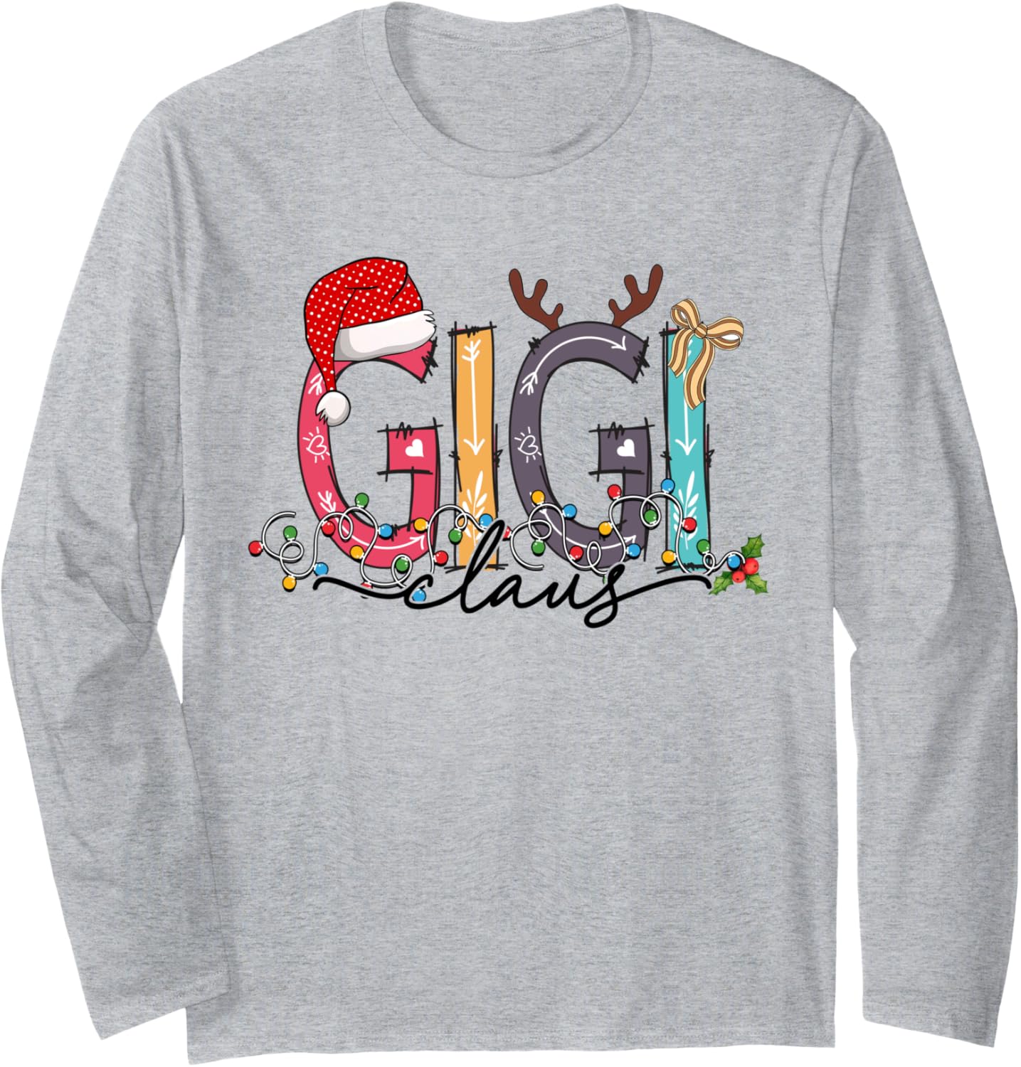 Gigi Claus Shirt Christmas Lights Pajama Family Matching Long Sleeve T-Shirt