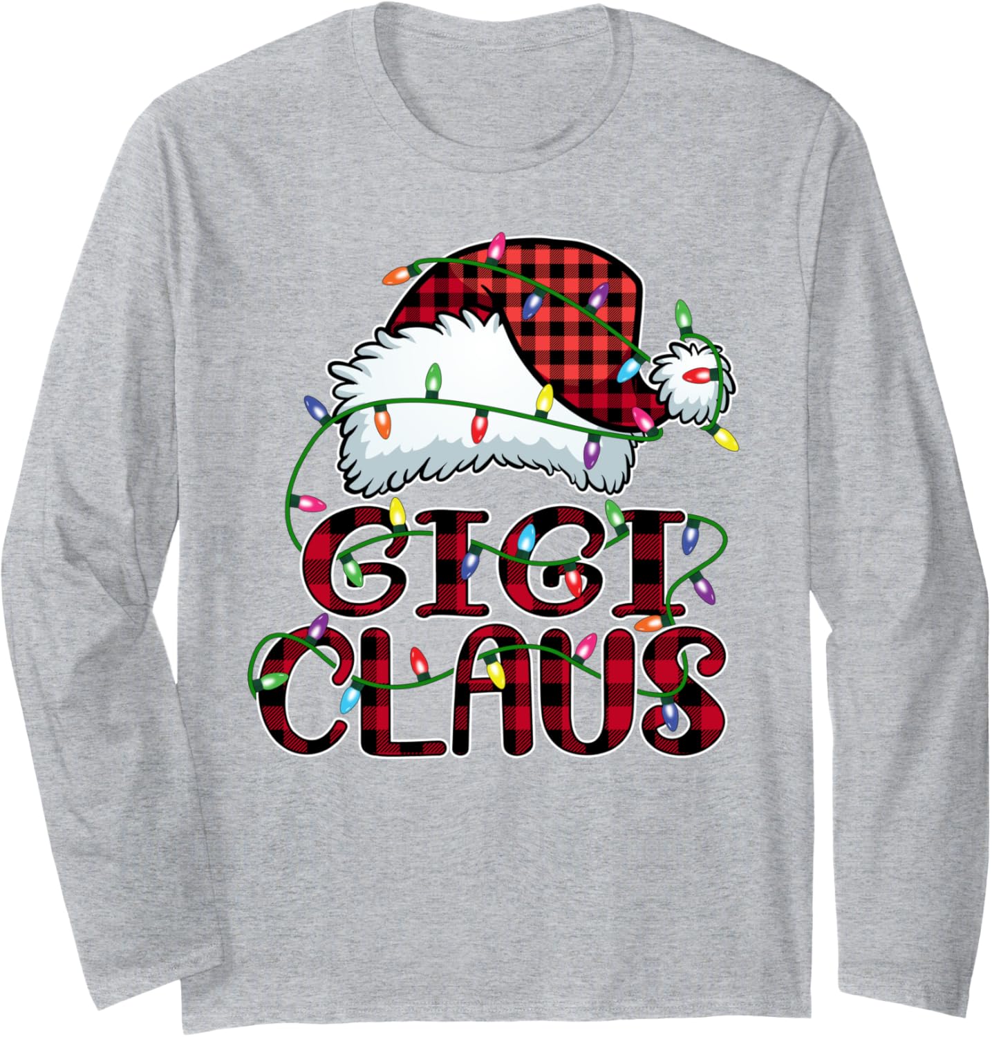 Gigi Claus Shirt Christmas Lights Pajama Family Matching Long Sleeve T-Shirt