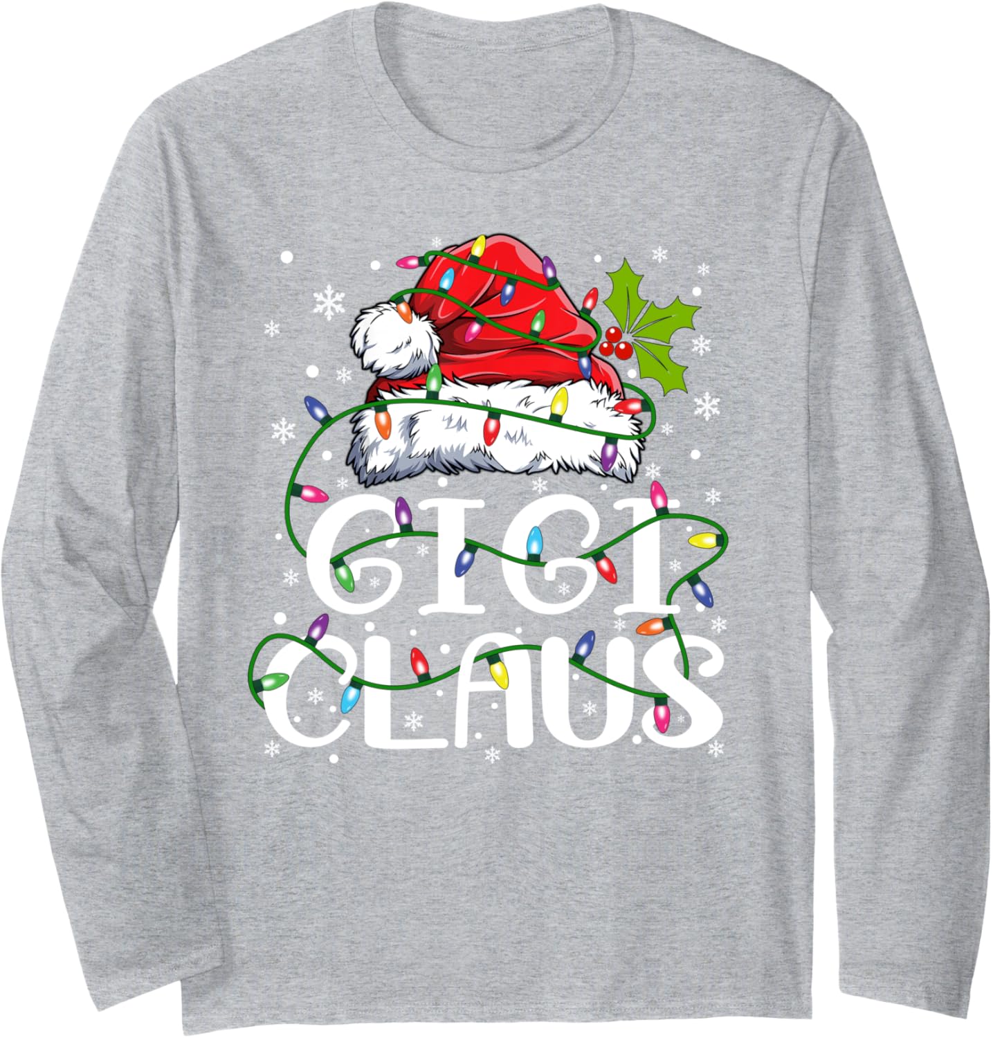 Gigi Claus Shirt Christmas Lights Pajama Family Matching Long Sleeve T-Shirt