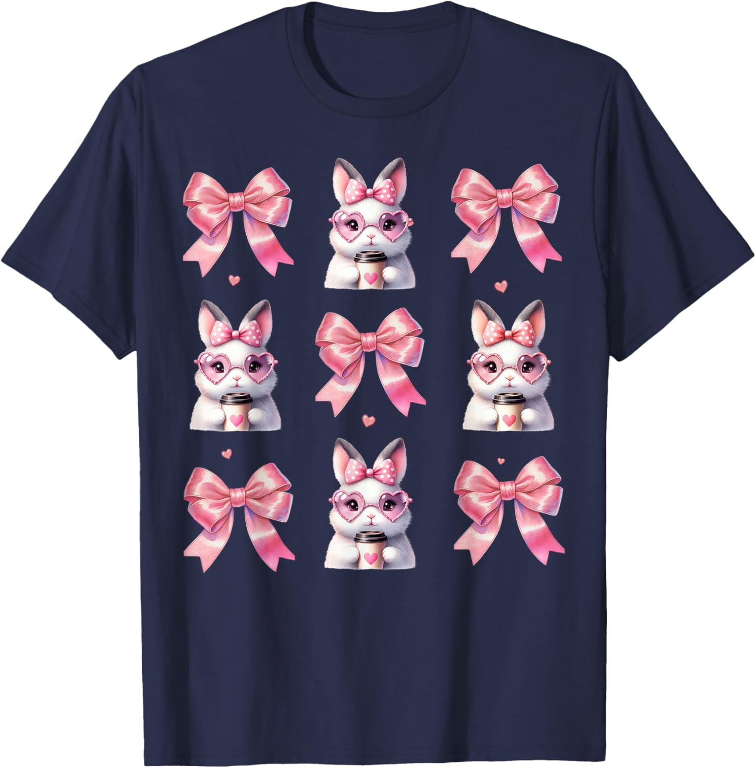 Girls Women Cute Easter Bunny Face Coquette Bow Easter Day T-Shirt