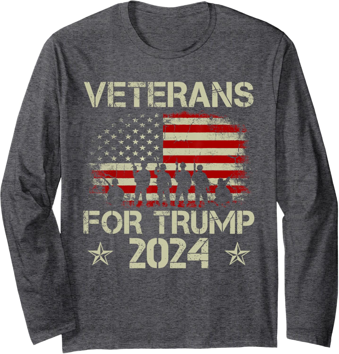 Grandpa Veterans For Trump 2024 American Flag 4th Of July Long Sleeve T-Shirt