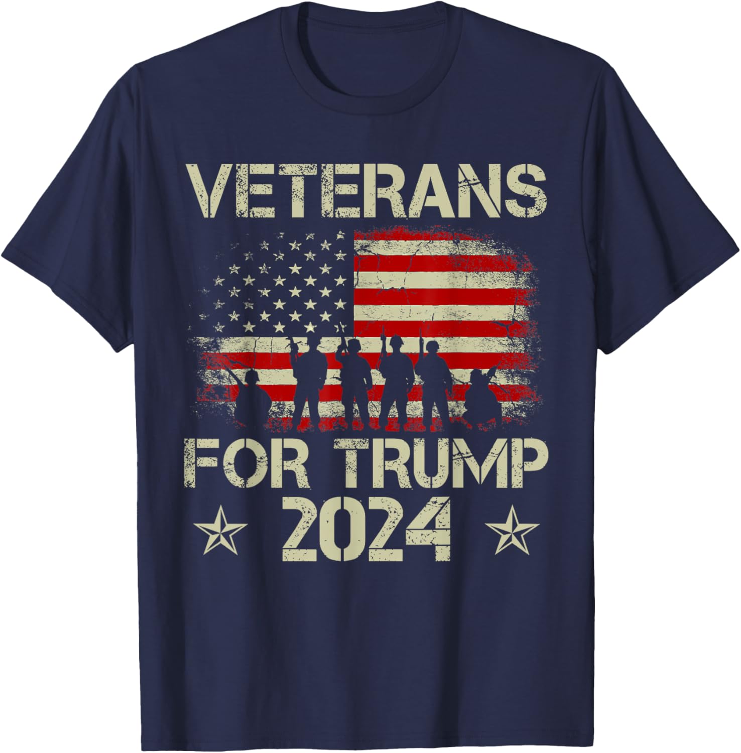 Grandpa Veterans For Trump 2024 American Flag 4th Of July T-Shirt