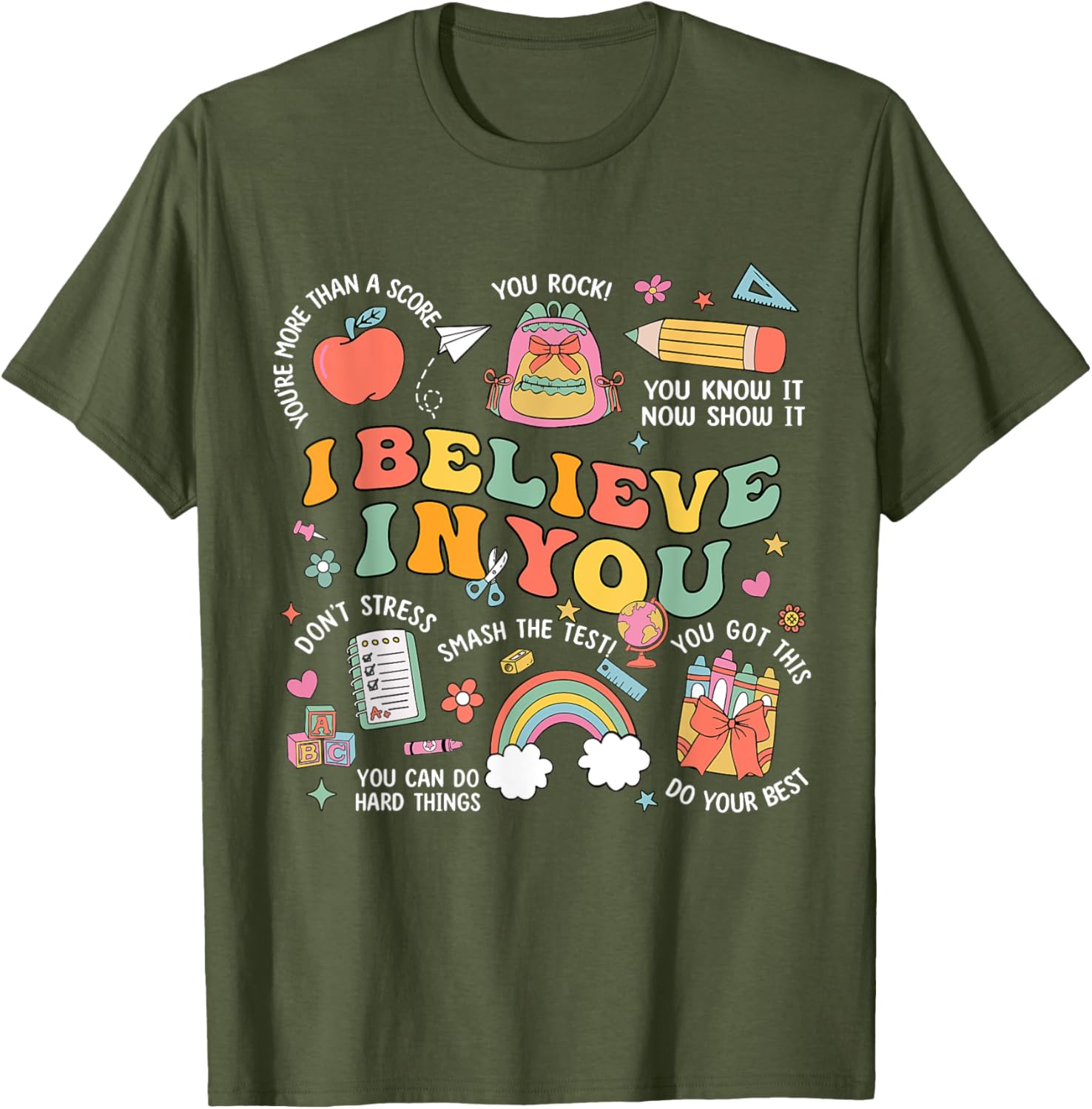 Groovy Believe You Test Testing Day Do Your Best Teacher Kid T-Shirt