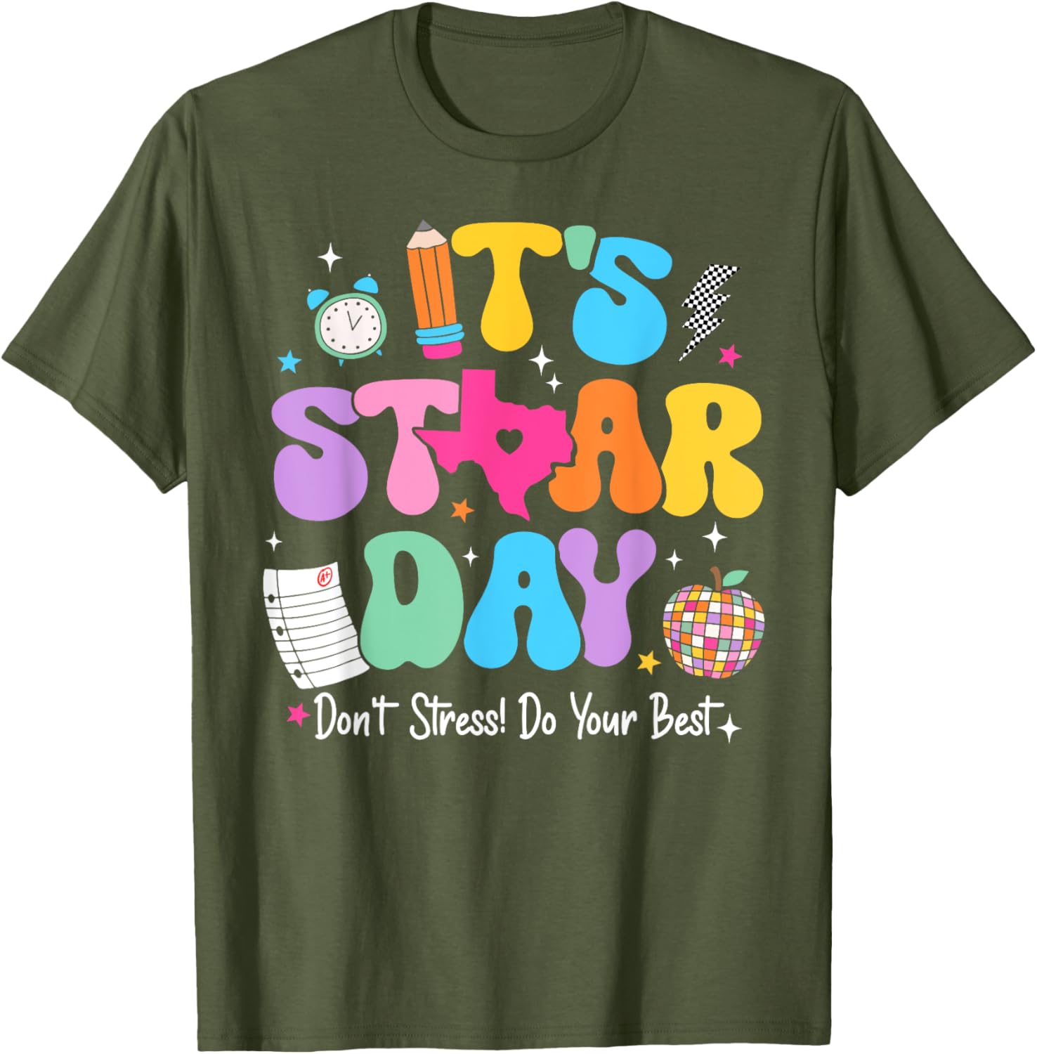 Groovy It's Staar Day Don't Stress Do Your Best Test Day Kid T-Shirt
