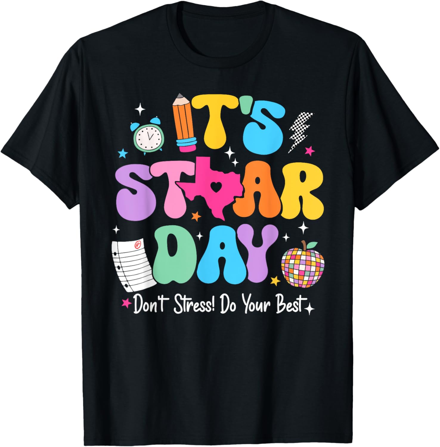 Groovy It's Staar Day Don't Stress Do Your Best Test Day Kid T-Shirt