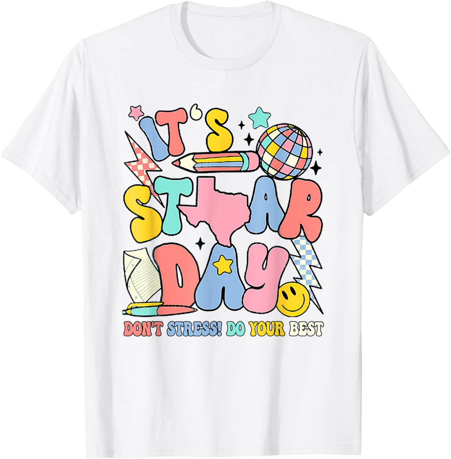 Groovy It'S Staar Day Don'T Stress Do Your Best Test Day T-Shirt