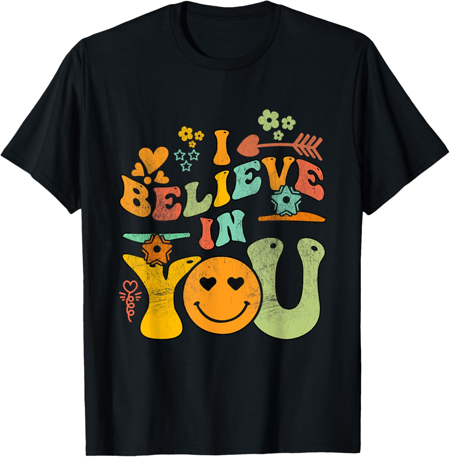 Groovy Test Day Retro I Believe In You Teacher Summer T-Shirt