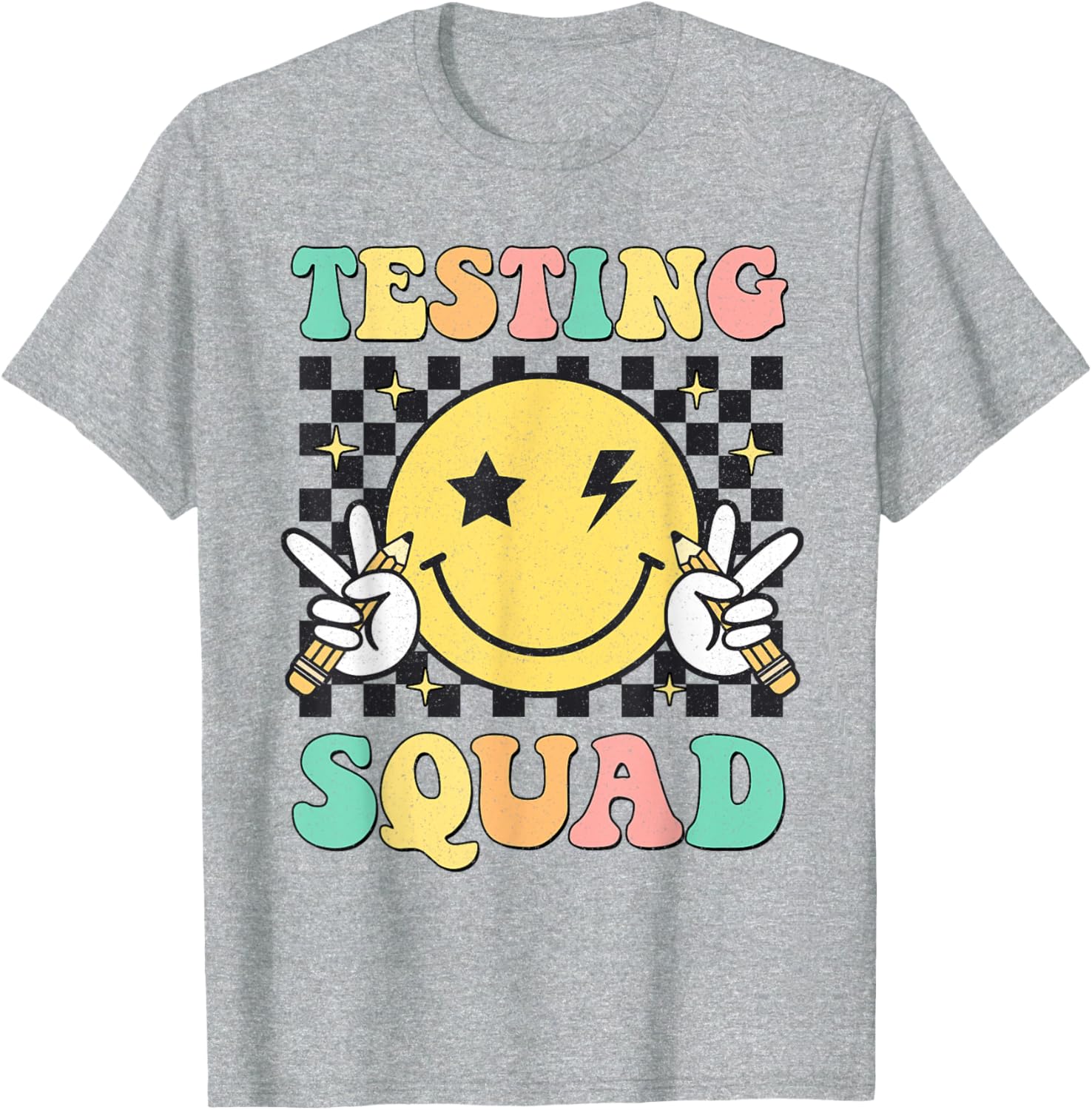 Groovy Testing Squad Smile Face Test Day Teacher Student T-Shirt