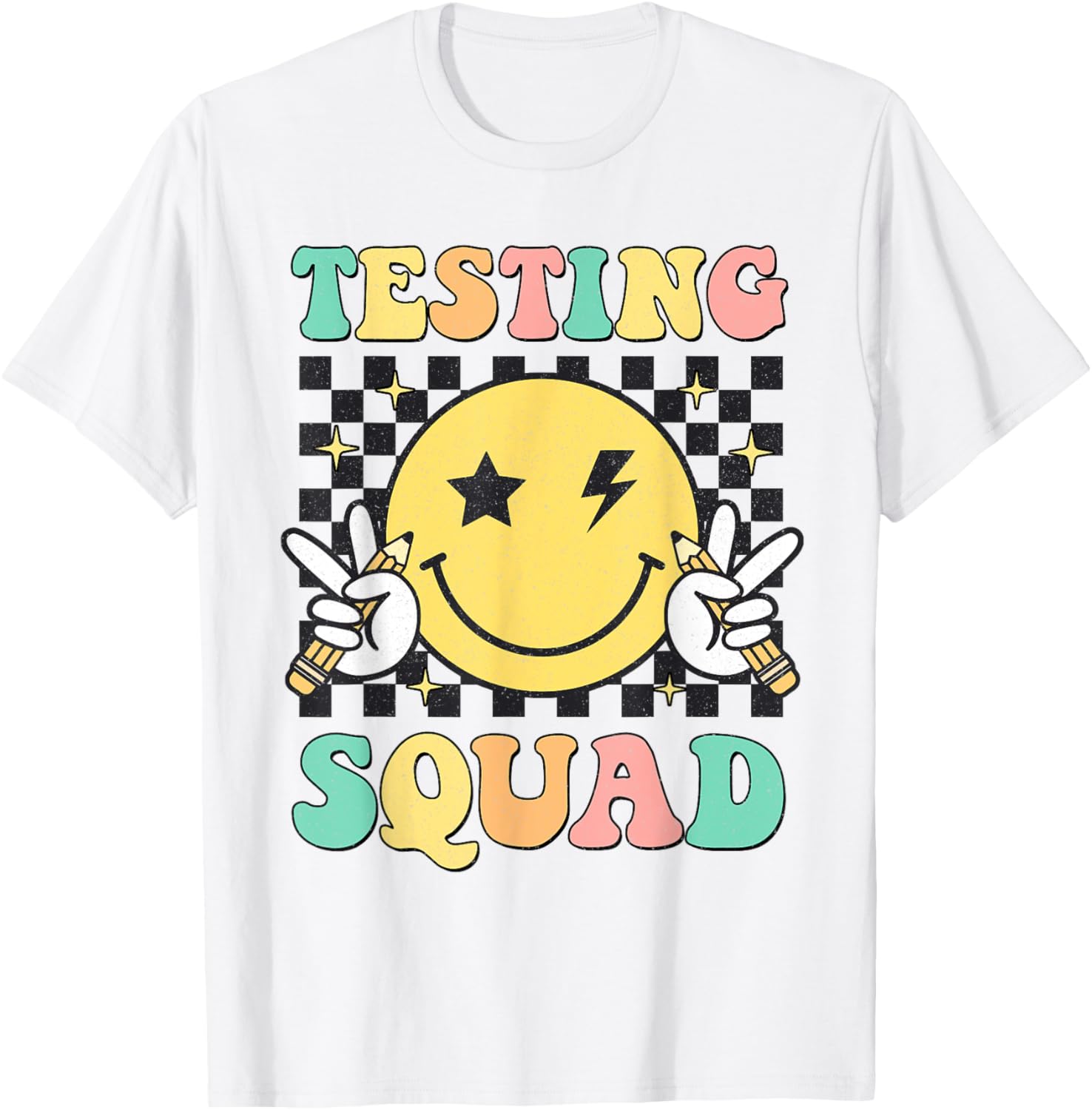 Groovy Testing Squad Smile Face Test Day Teacher Student T-Shirt