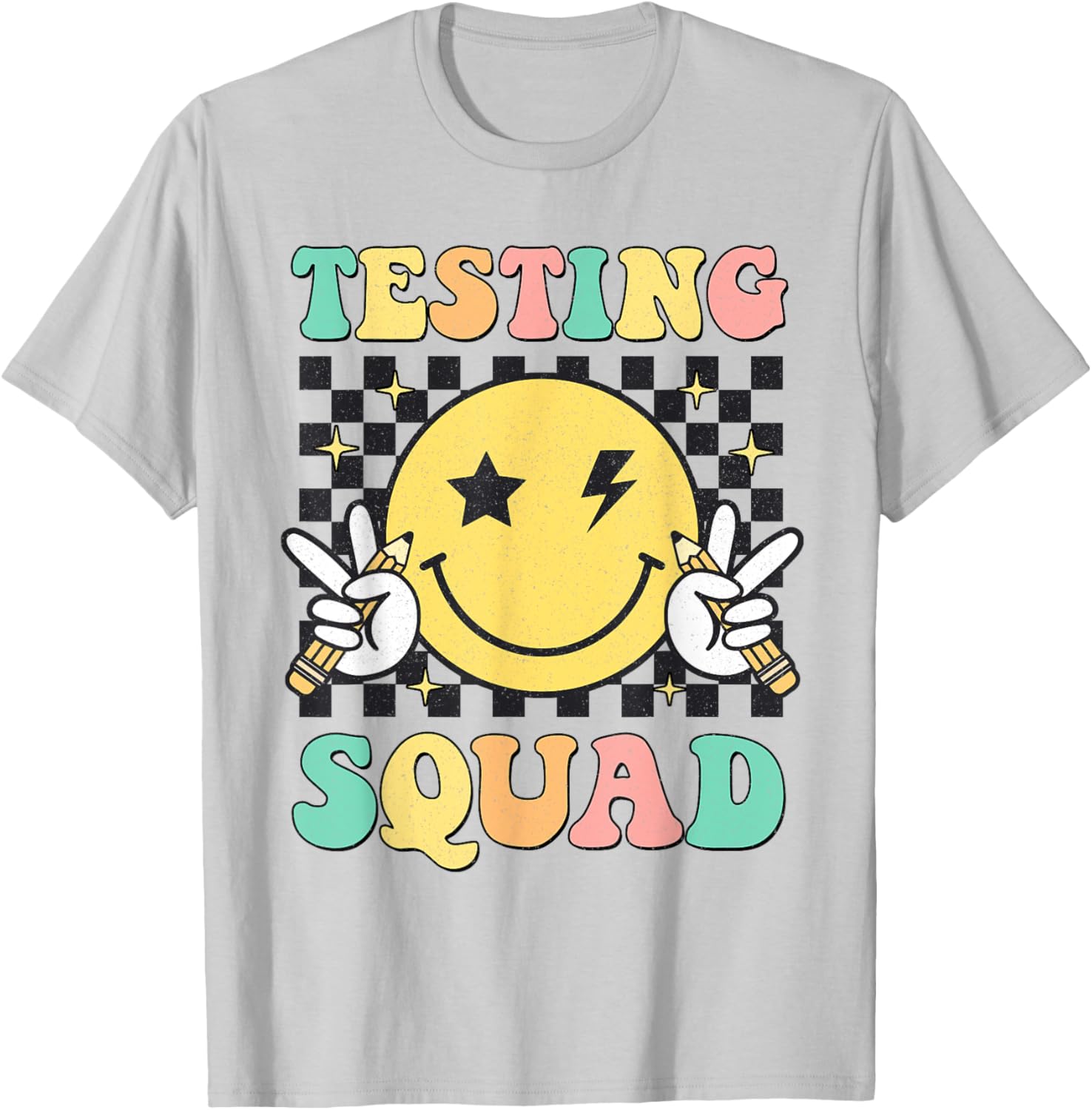 Groovy Testing Squad Smile Face Test Day Teacher Student T-Shirt