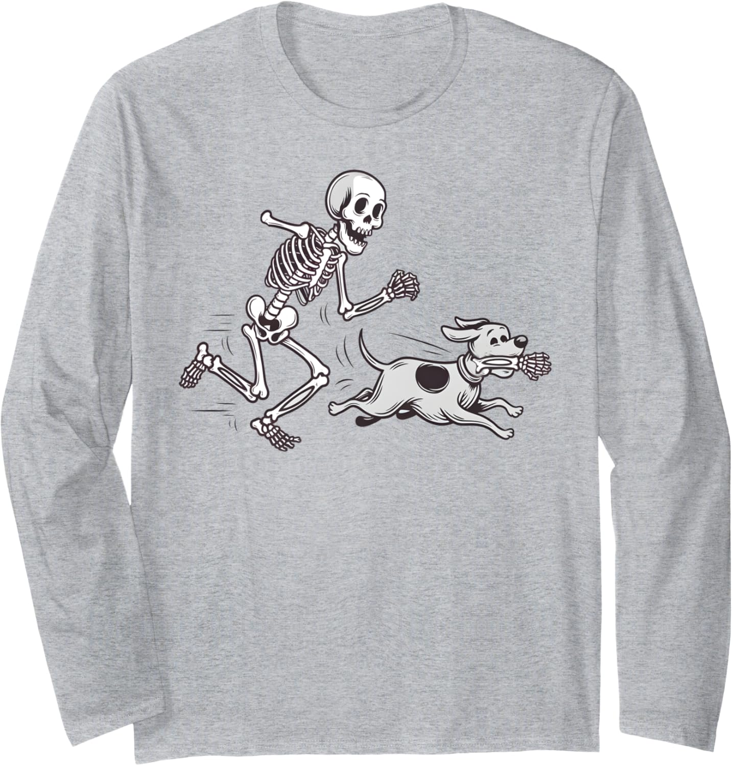 Halloween Dog, Funny Skeleton, Skeleton Chasing Dog Long Sleeve T-Shirt