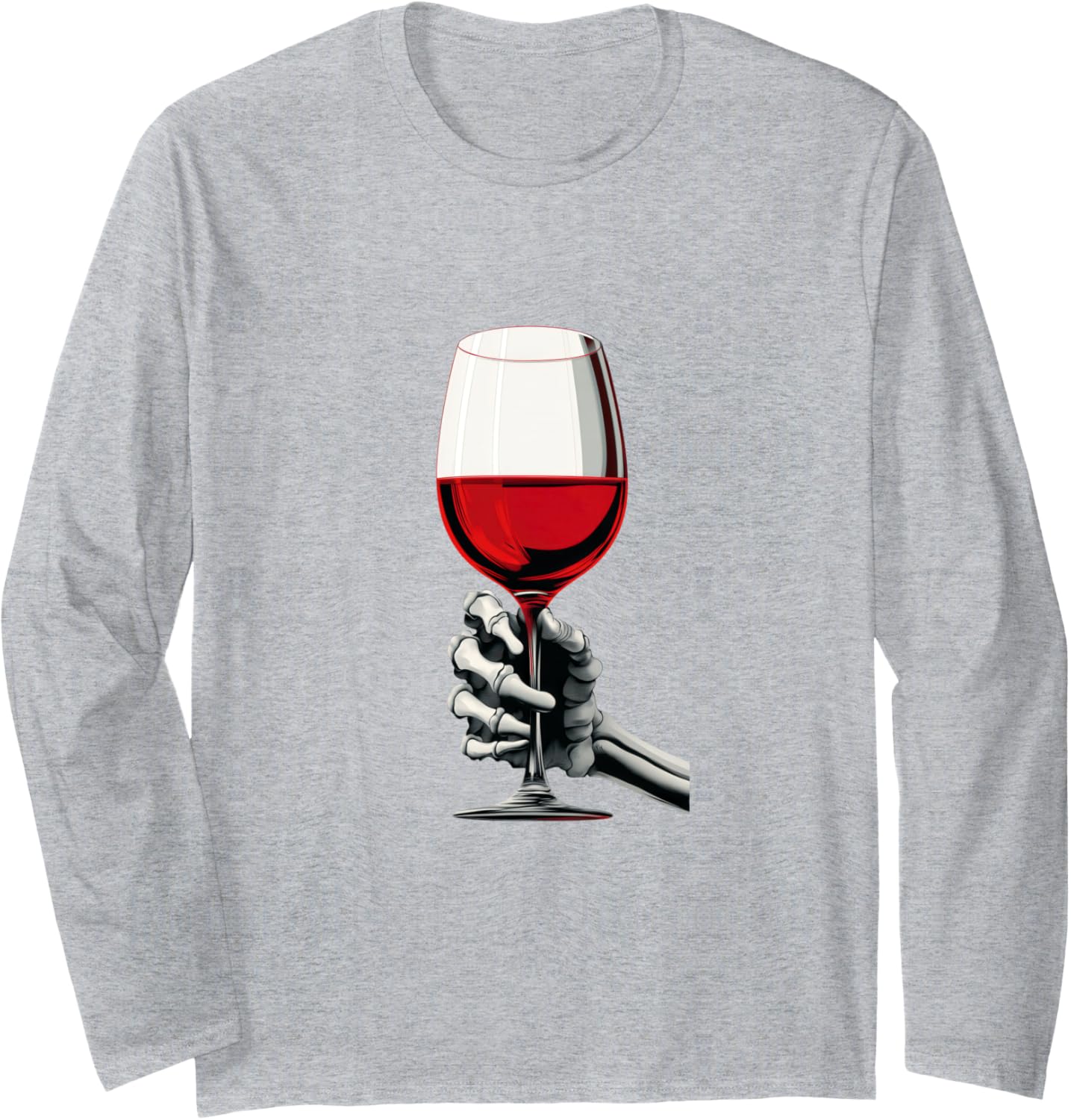 Halloween Skeleton Hand Holding Red Wine Glass Long Sleeve T-Shirt