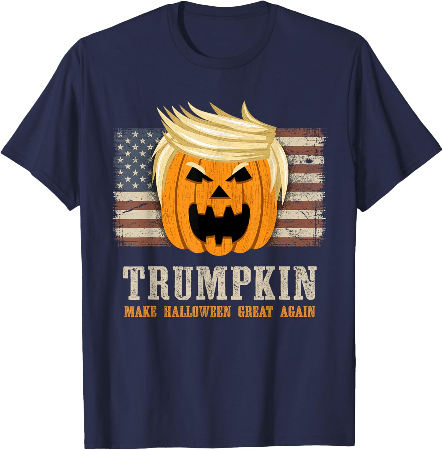 Halloween Trumpkin Vintage US Flag Funny T-Shirt