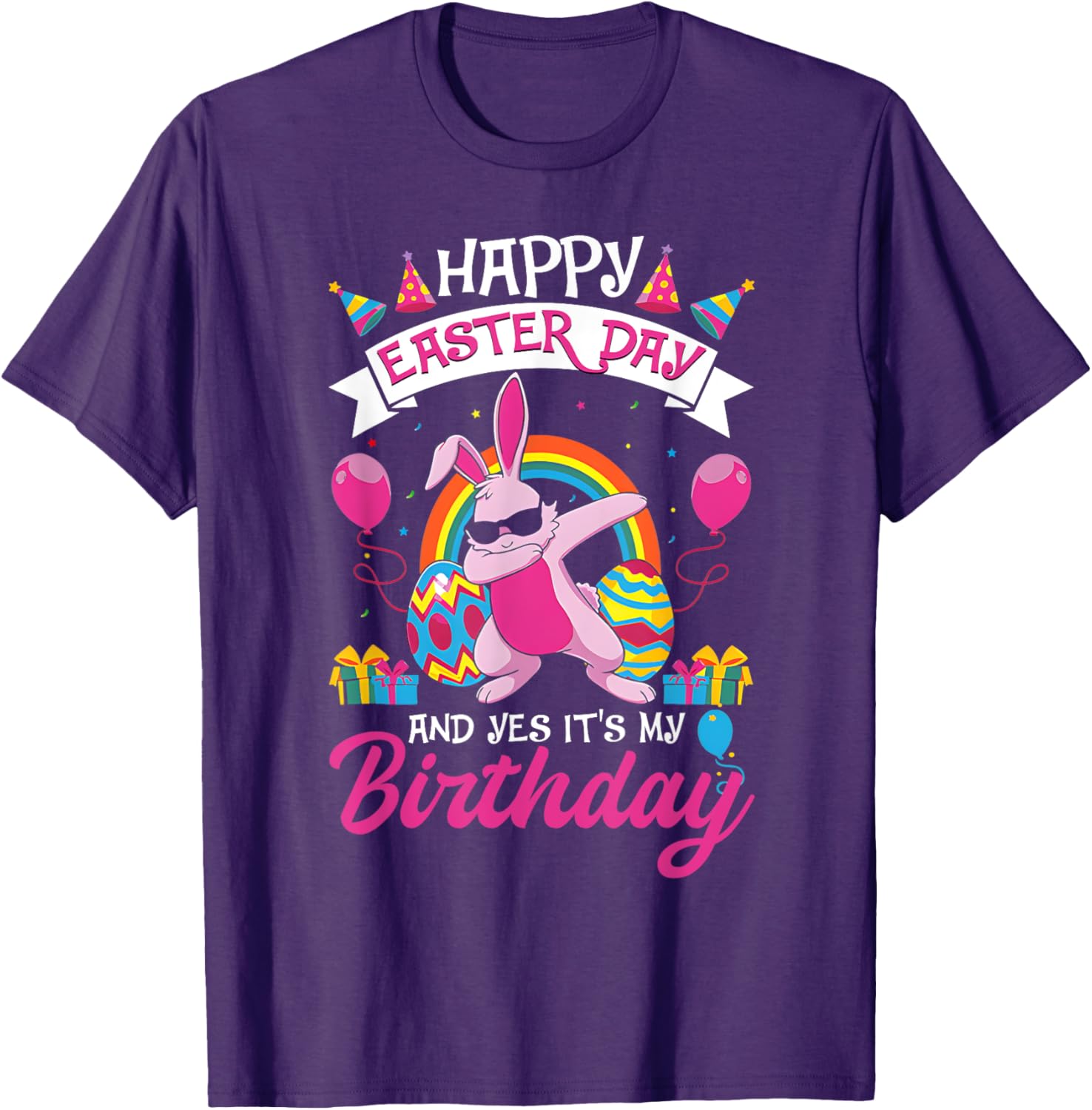 Happy Easter And Yes Its My Birthday Dabbing Bunny Egg Hunt T-Shirt