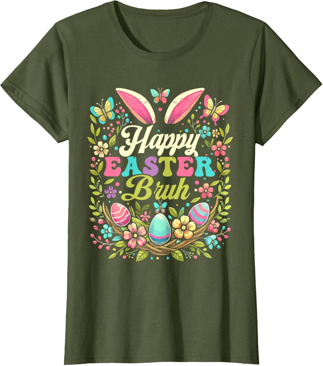 Happy Easter Bruh Bunny Rabbit Ears Easter Day 2025 T-Shirt