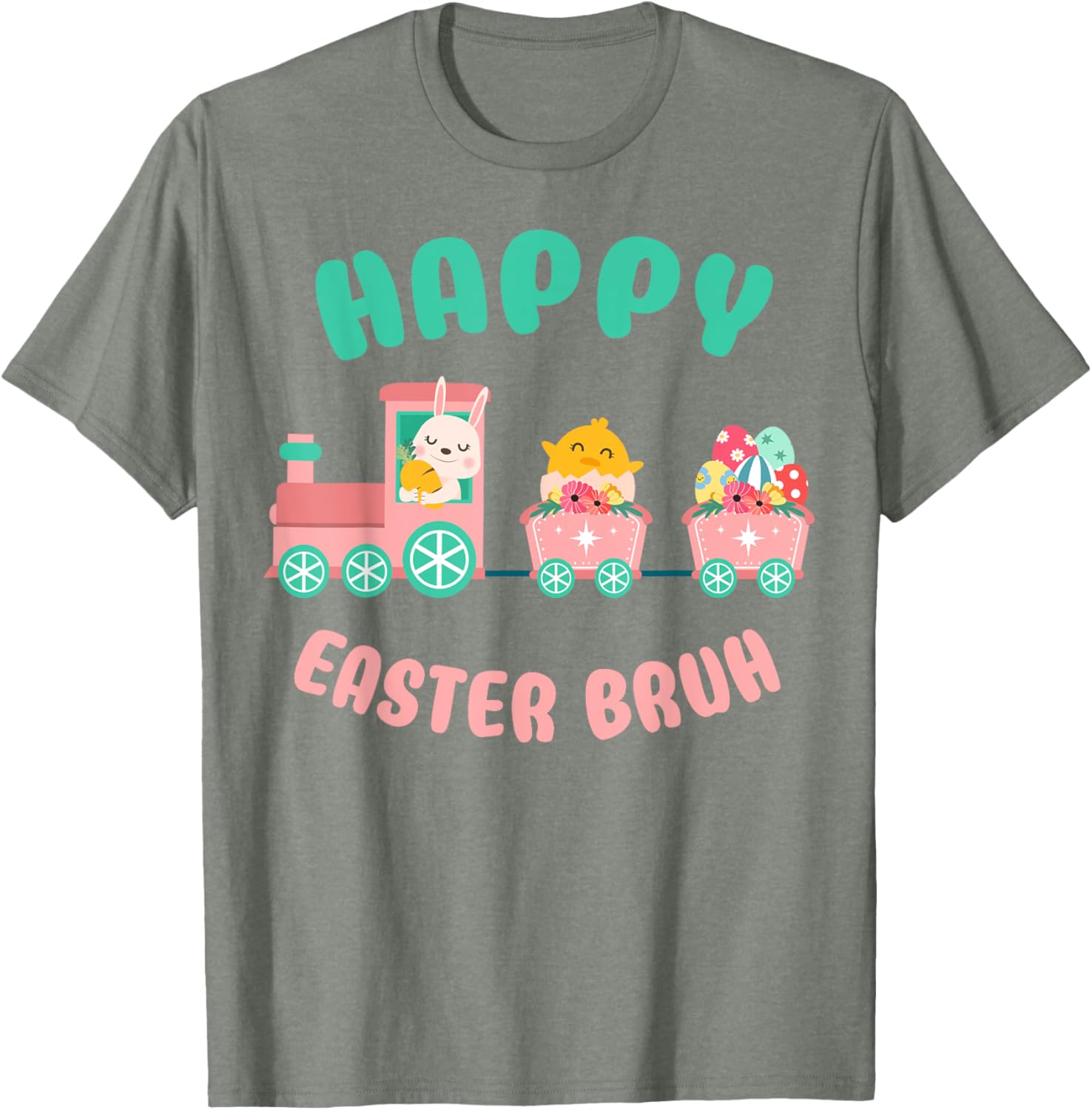 Happy Easter Bruh Cute Bunny And Train Easter Day T-Shirt