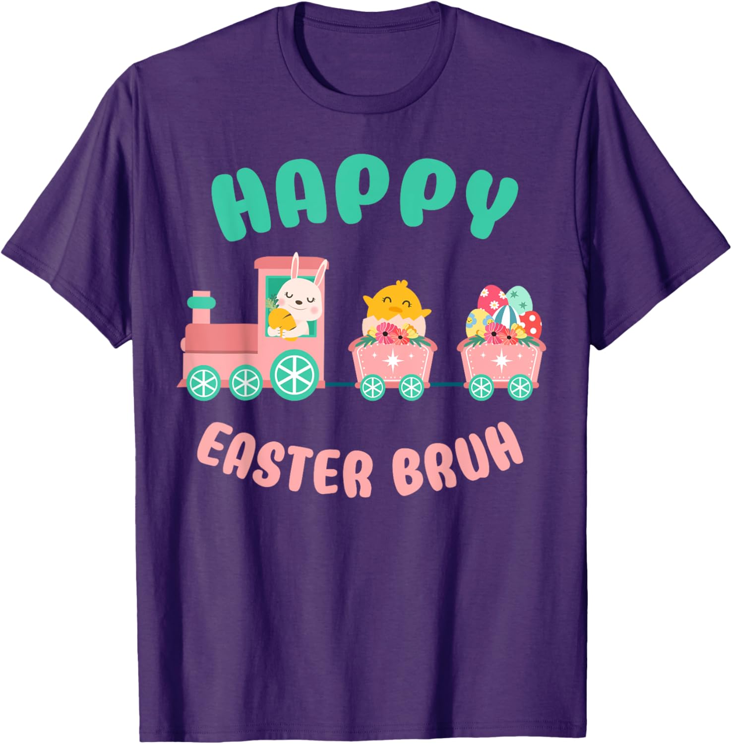 Happy Easter Bruh Cute Bunny And Train Easter Day T-Shirt