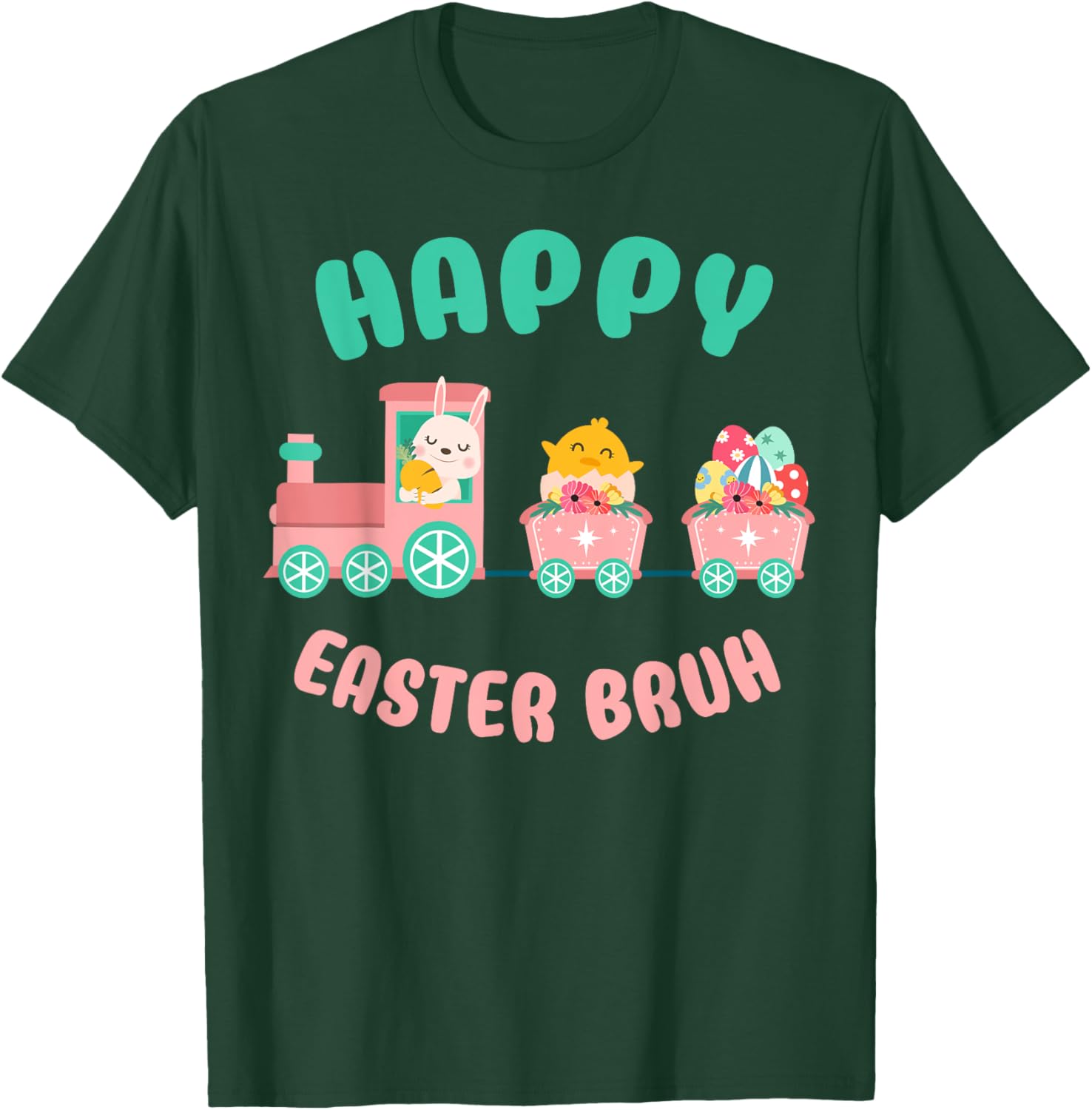 Happy Easter Bruh Cute Bunny And Train Easter Day T-Shirt