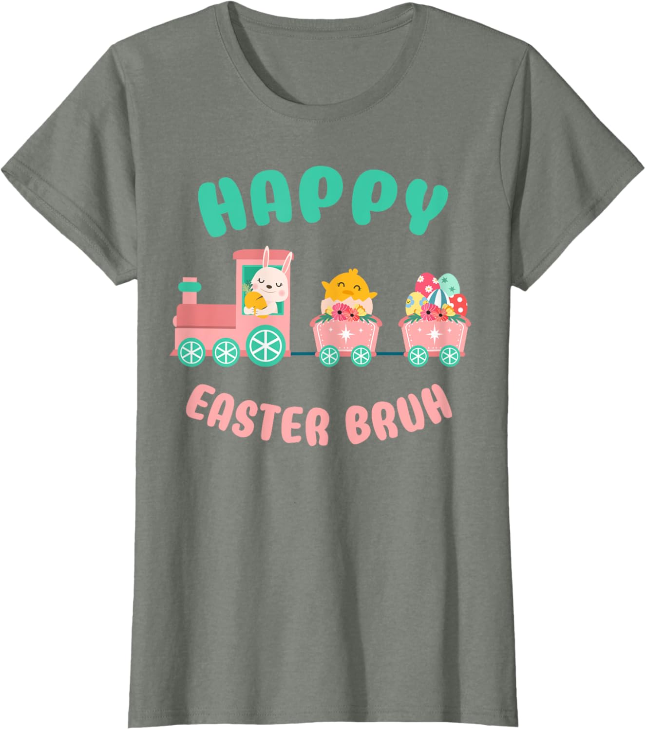 Happy Easter Bruh Cute Bunny And Train Easter Day T-Shirt