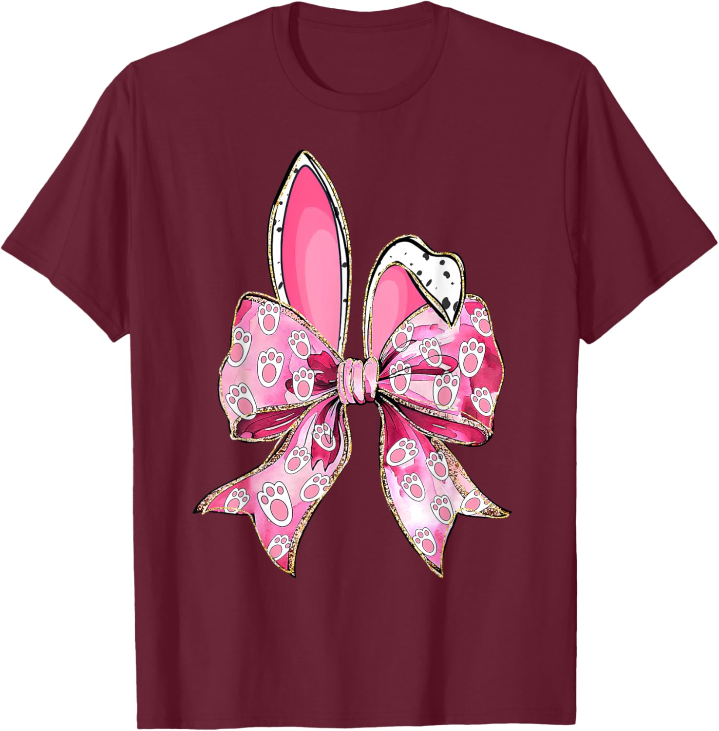 Happy Easter Bunny Coquette Bow Ears Girls Teen Women T-Shirt