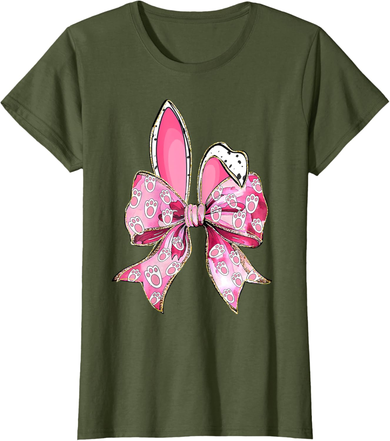 Happy Easter Bunny Coquette Bow Ears Girls Teen Women T-Shirt