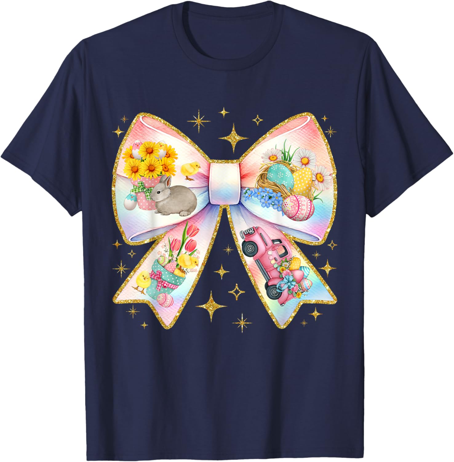 Happy Easter Bunny Coquette Bow Floral Spring Women Girls T-Shirt