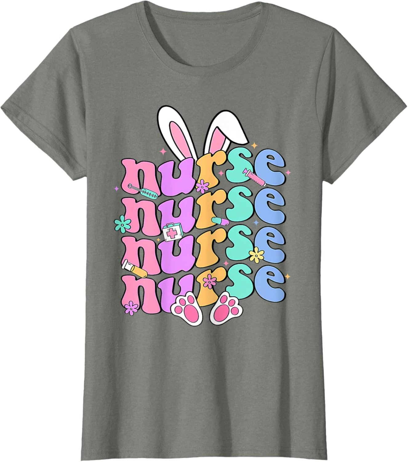 Happy Easter Bunny Ears Nurse Nursing Easter Day Girl Women T-Shirt