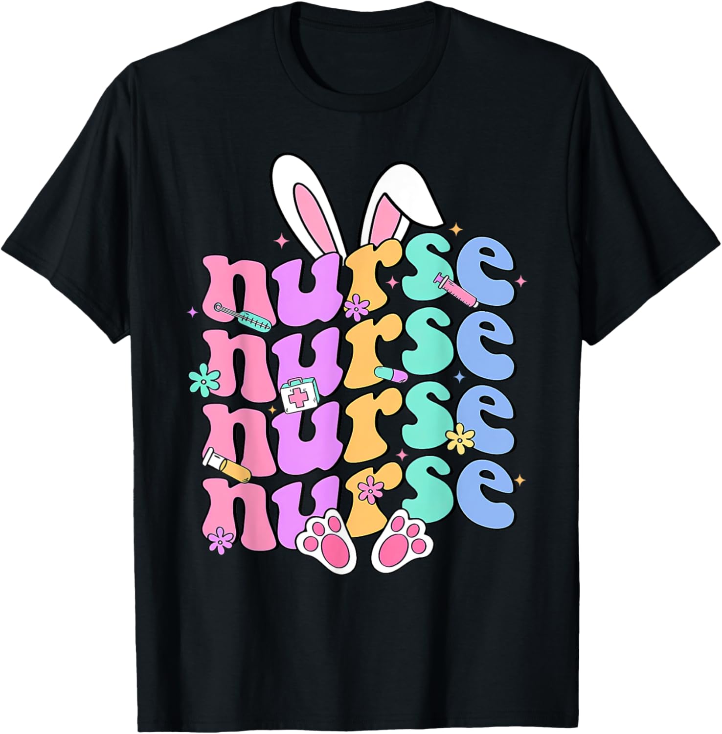 Happy Easter Bunny Ears Nurse Nursing Easter Day Girl Women T-Shirt