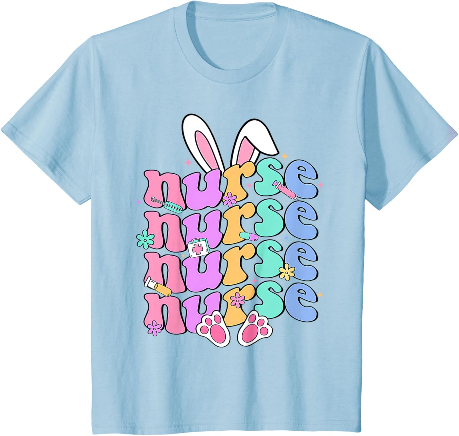 Happy Easter Bunny Ears Nurse Nursing Easter Day Girl Women T-Shirt