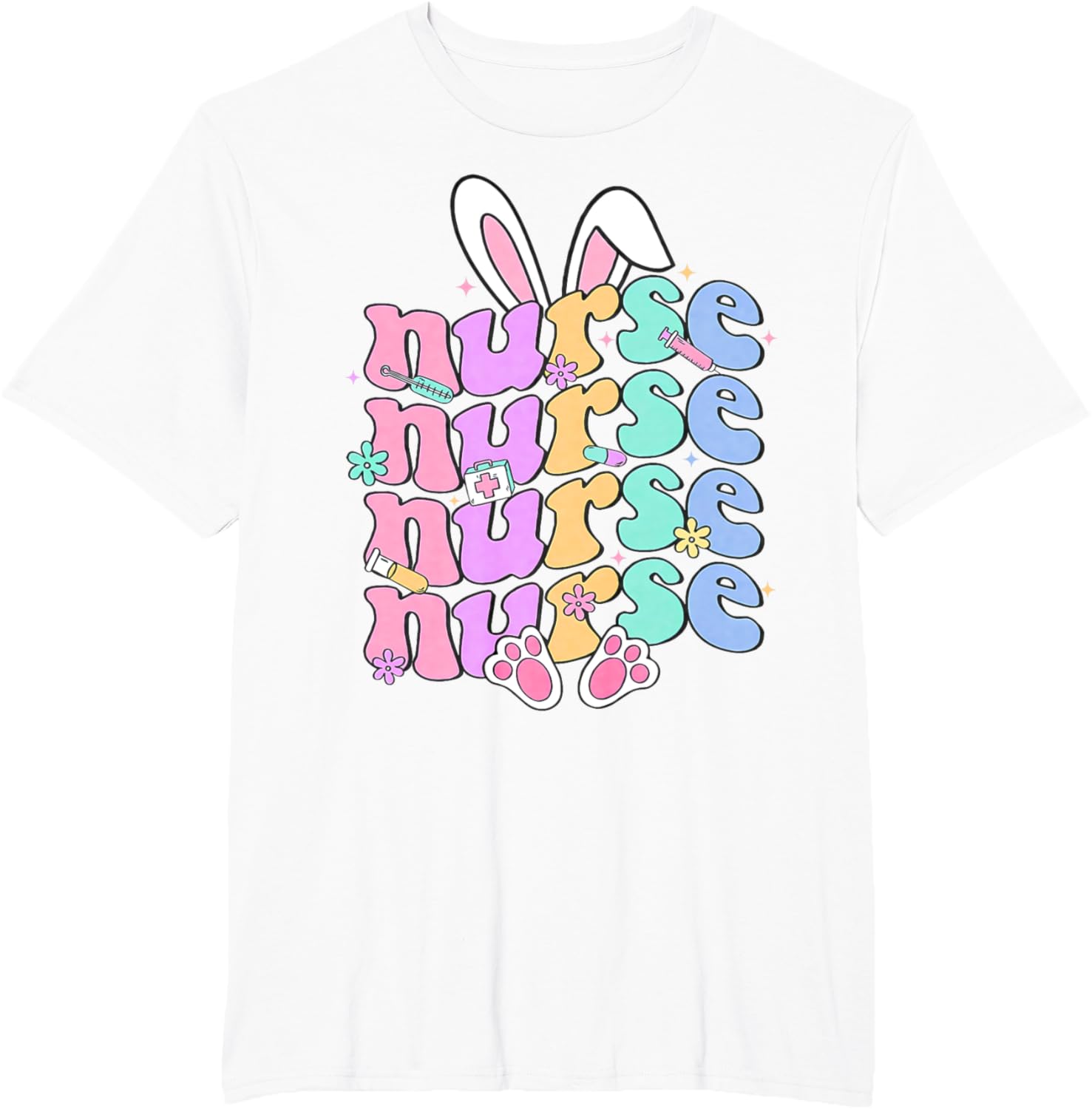 Happy Easter Bunny Ears Nurse Nursing Easter Day Girl Women T-Shirt