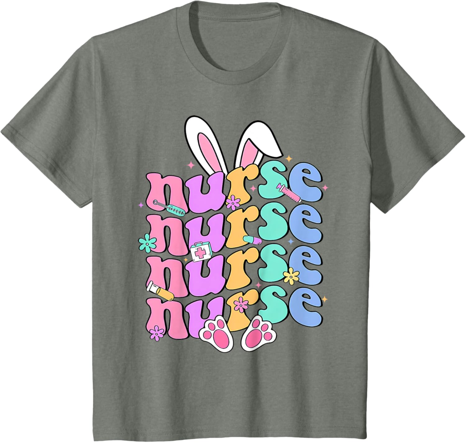 Happy Easter Bunny Ears Nurse Nursing Easter Day Girl Women T-Shirt