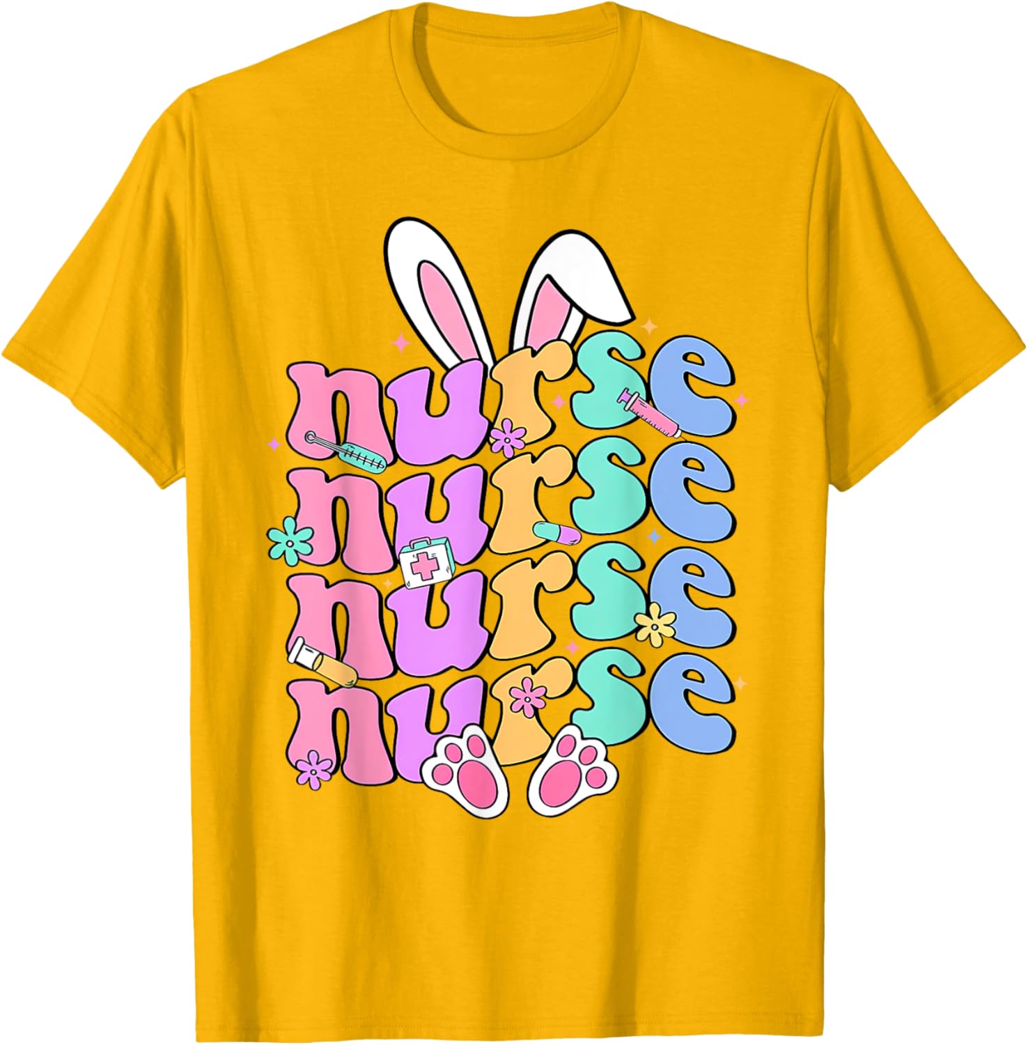 Happy Easter Bunny Ears Nurse Nursing Easter Day Girl Women T-Shirt