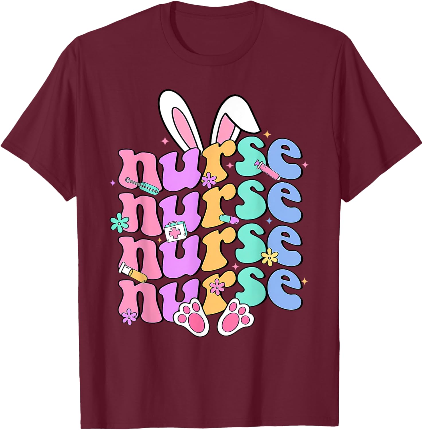 Happy Easter Bunny Ears Nurse Nursing Easter Day Girl Women T-Shirt