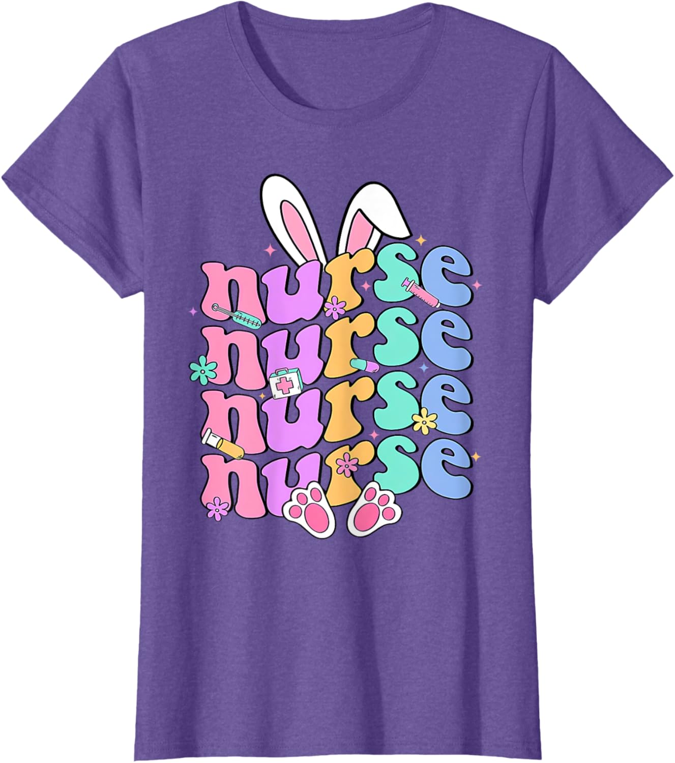 Happy Easter Bunny Ears Nurse Nursing Easter Day Girl Women T-Shirt