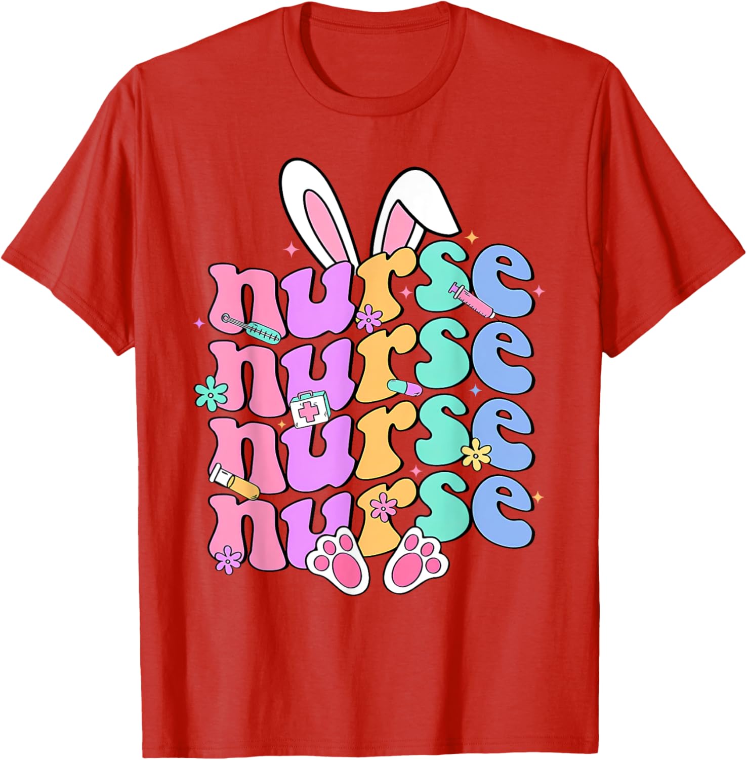 Happy Easter Bunny Ears Nurse Nursing Easter Day Girl Women T-Shirt