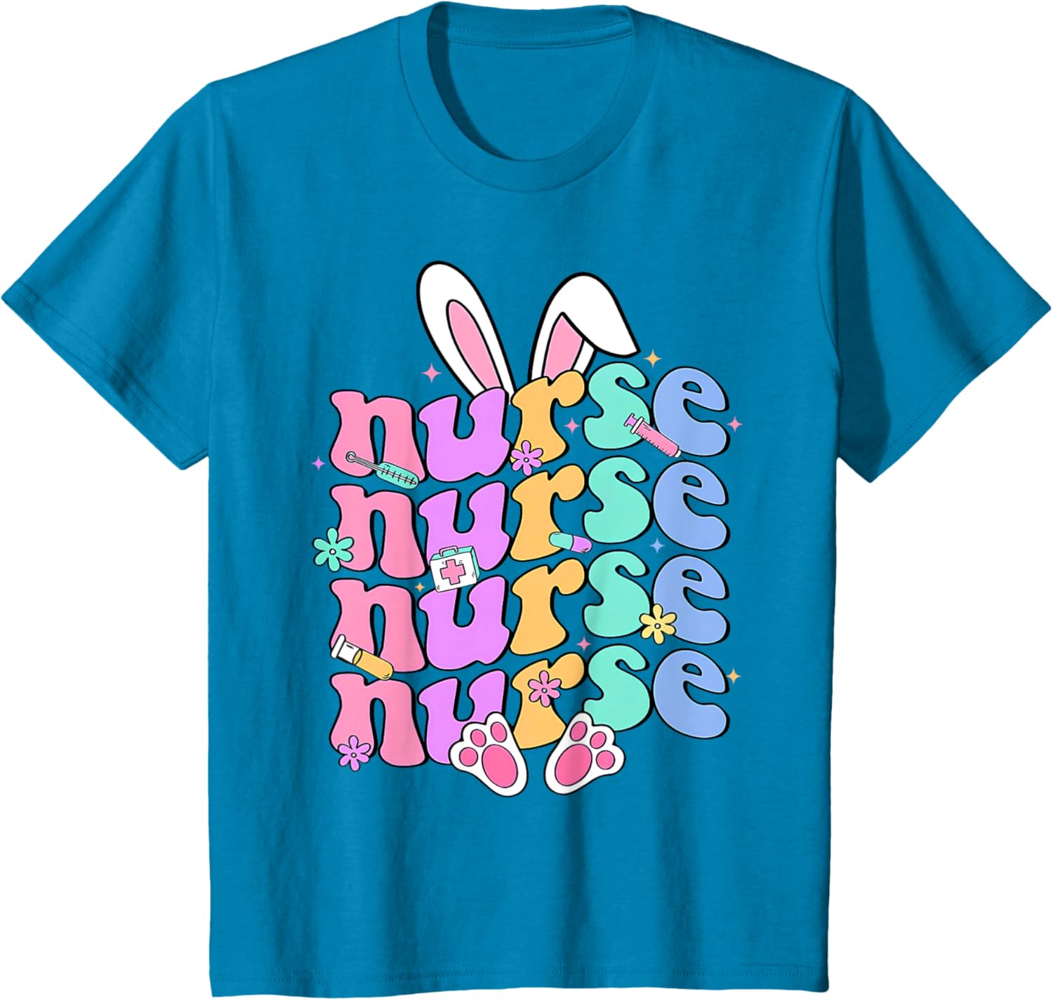 Happy Easter Bunny Ears Nurse Nursing Easter Day Girl Women T-Shirt